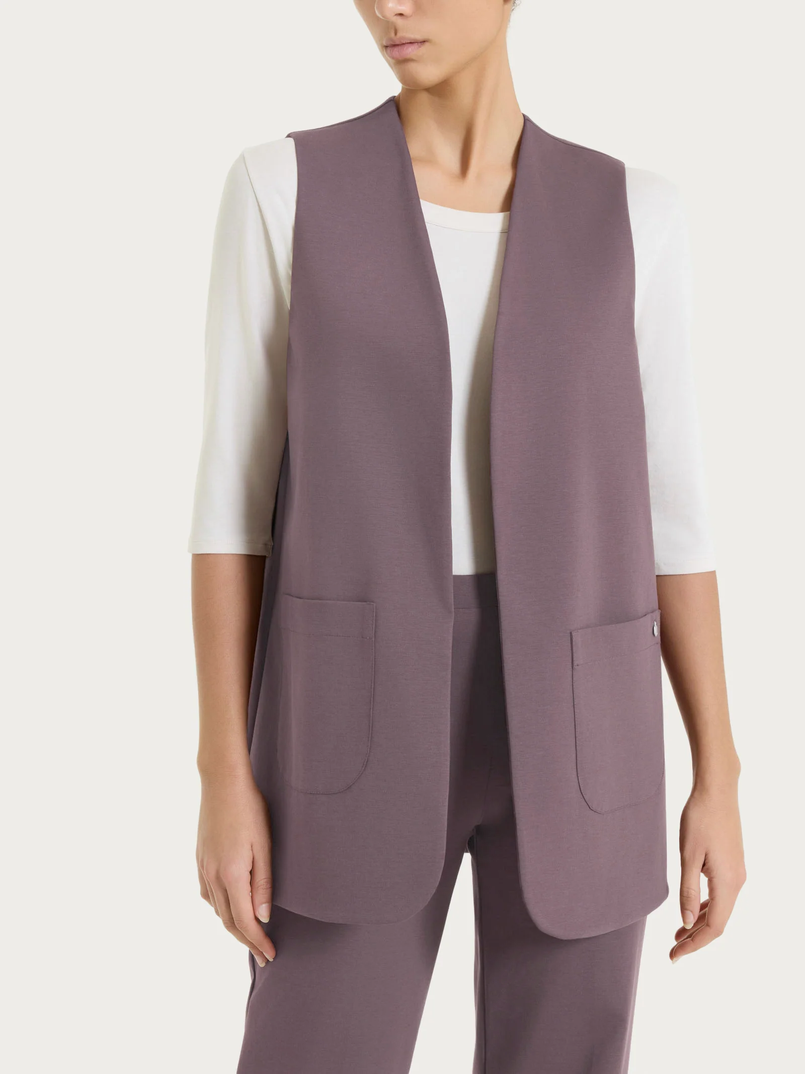 Gilet aperto in Compact Light - Plum Truffle