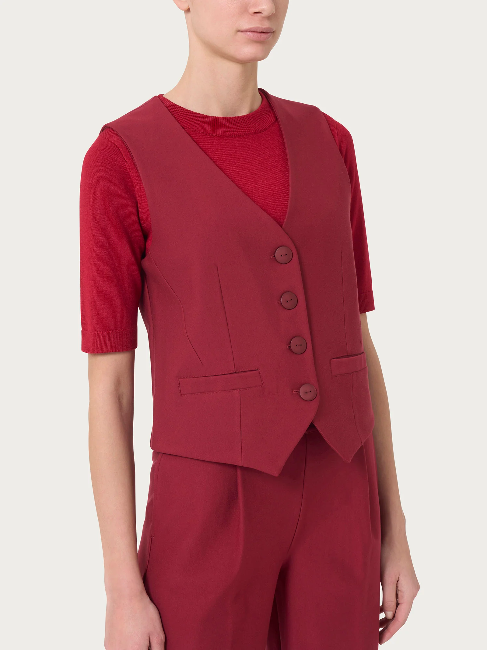 Gilet con quattro bottoni in Compact - Tibetan Red