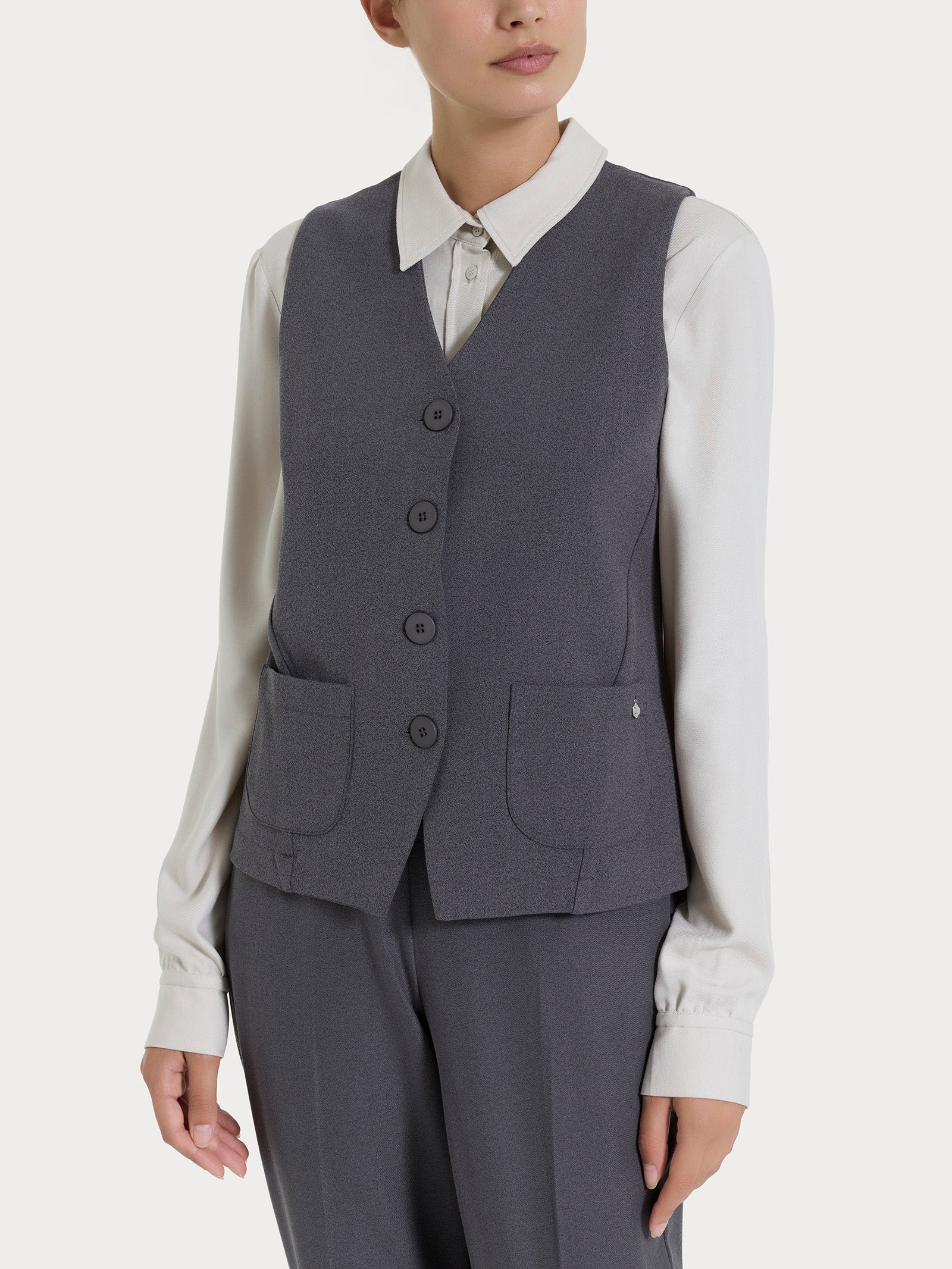 Gilet con quattro bottoni in Flannel Twill - Ardesia Mel.