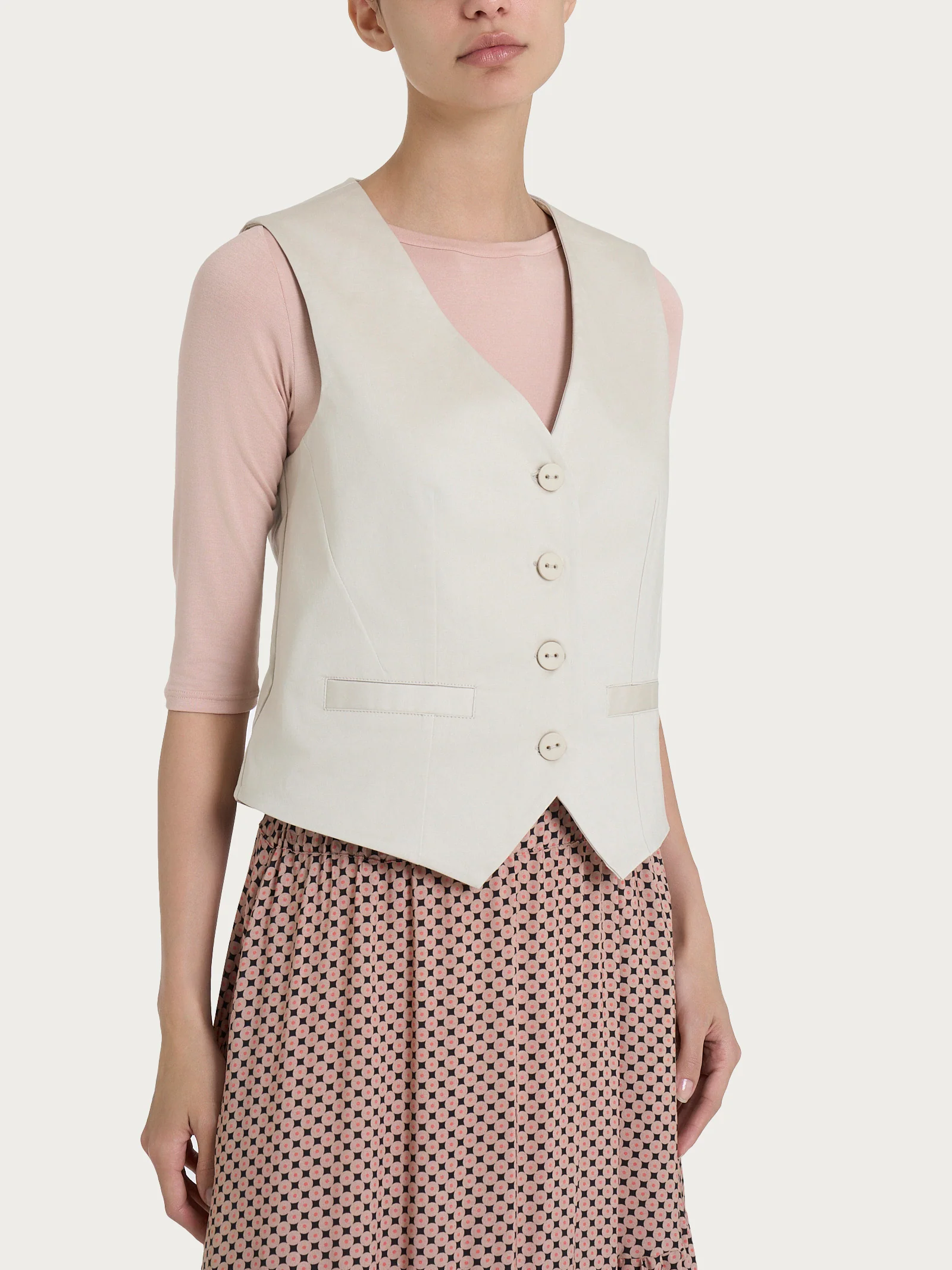 Gilet con quattro bottoni in Satin Power - Champignon