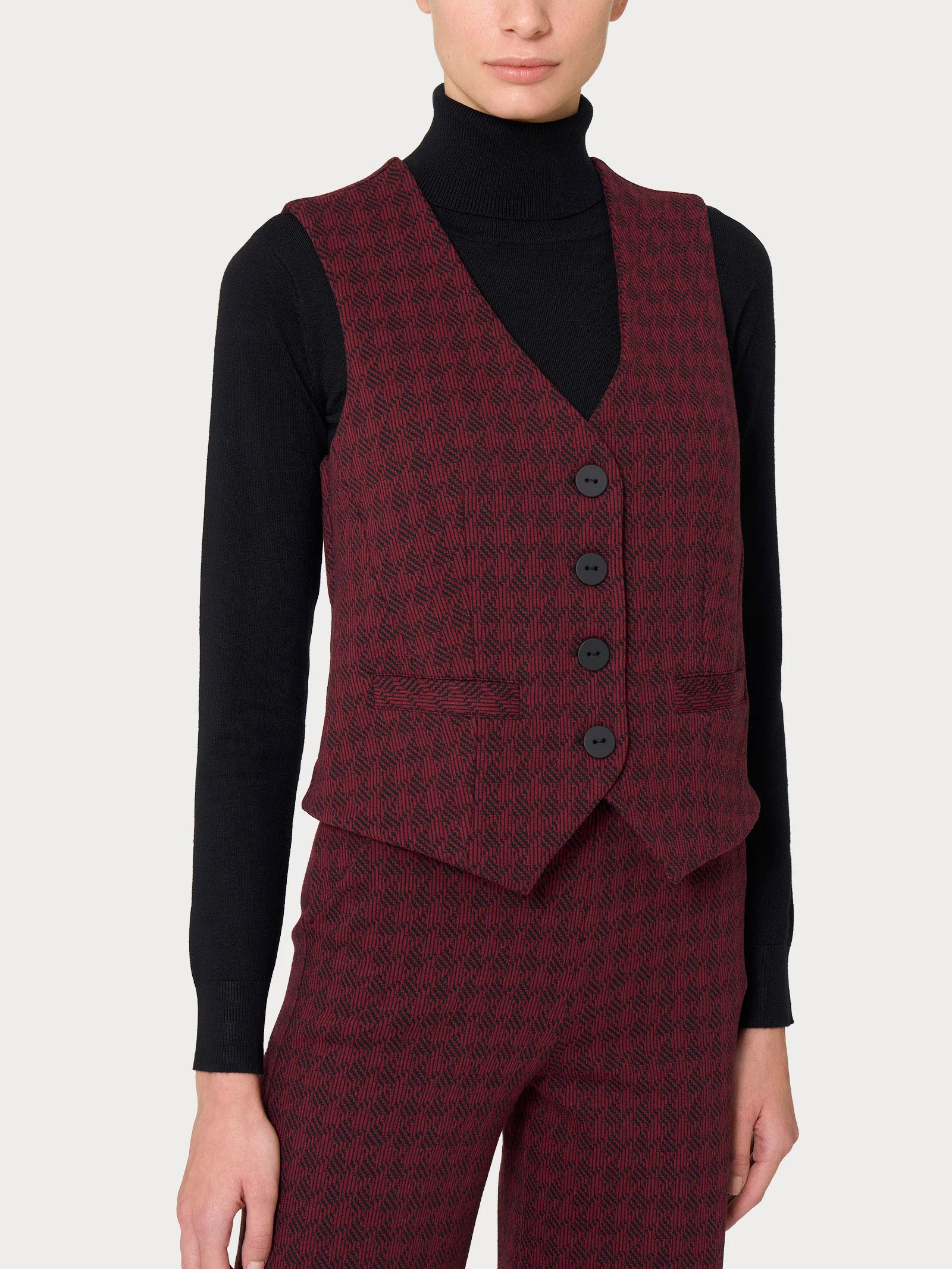 Gilet con quattro bottoni in tessuto Eco Jacquard - Fant. Tibetan Red