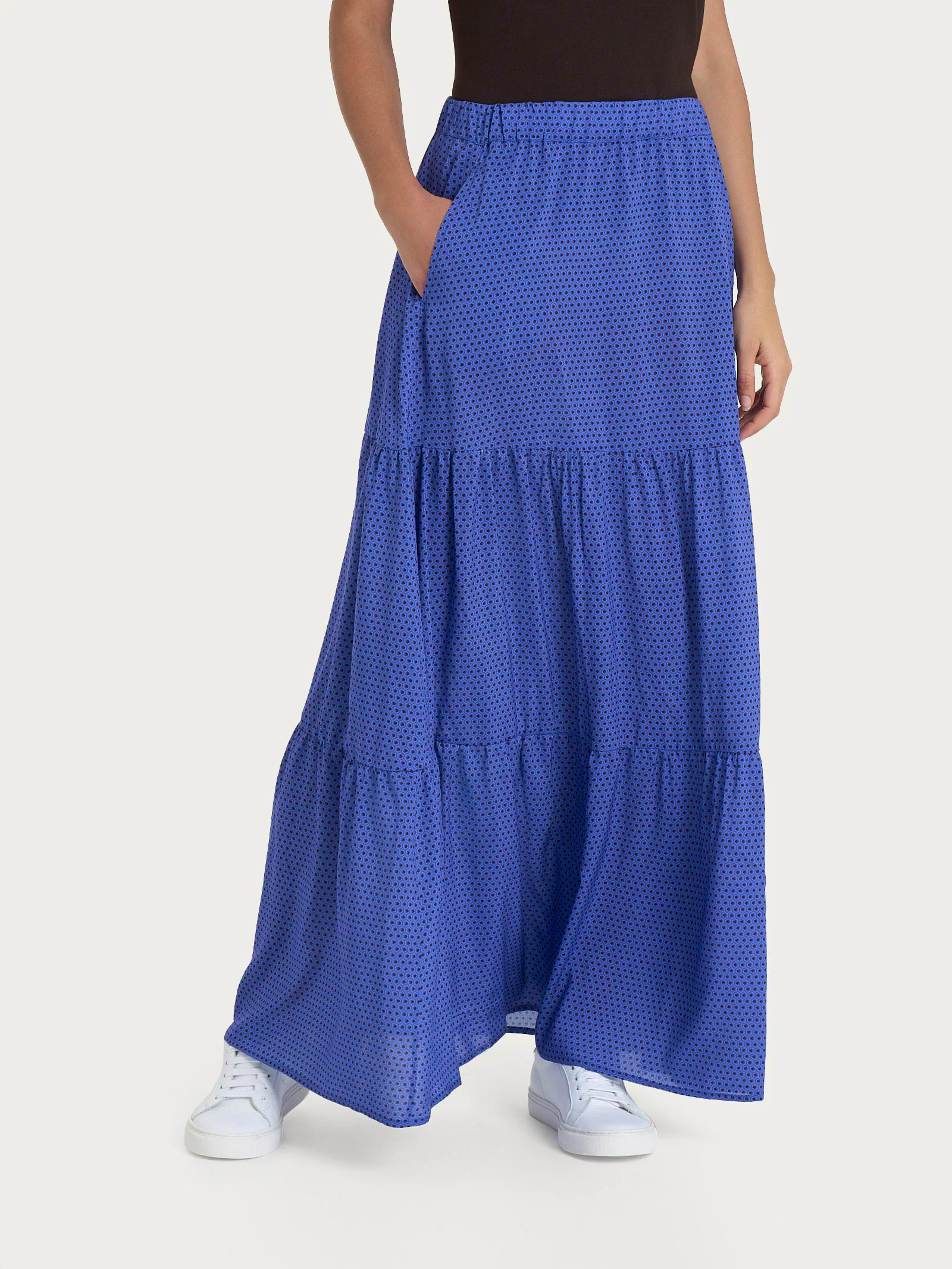 Gonna lunga e hexagon pattern in Ecoseta - Fant. Dazzling Blue