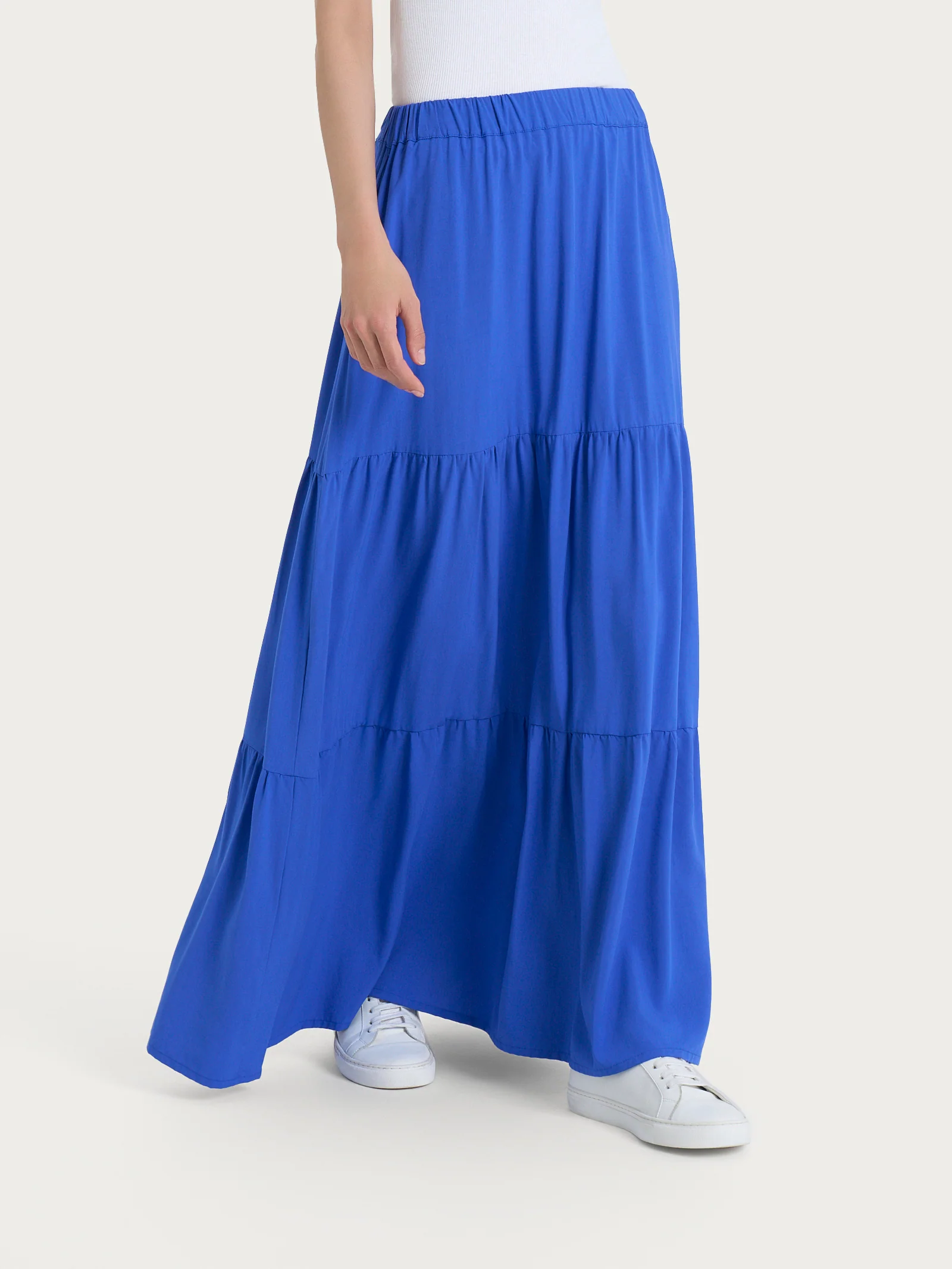 Gonna lunga tinta unita in Ecoseta - Dazzling Blue