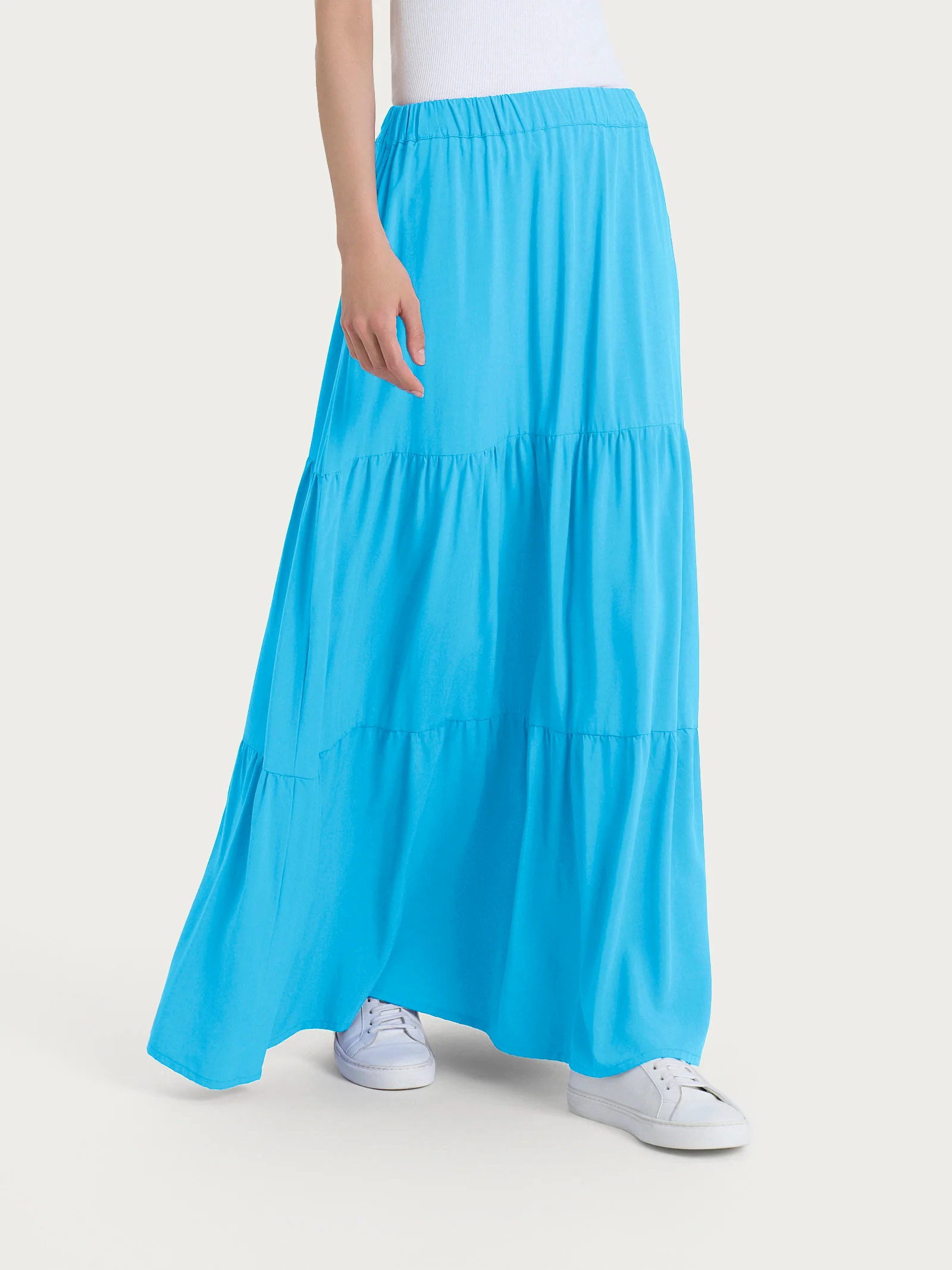 Gonna lunga tinta unita in Ecoseta - Azure Blue