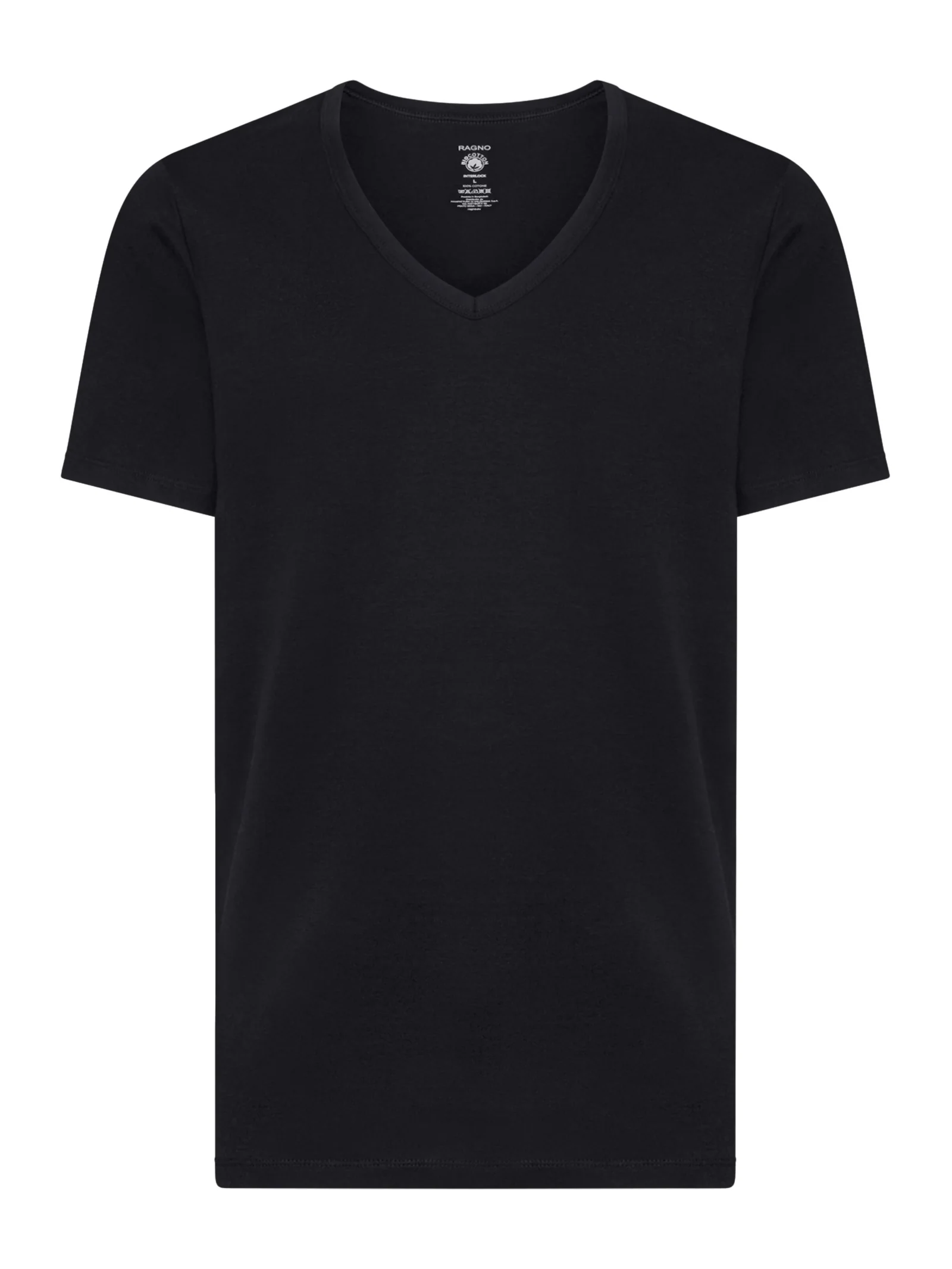 Interlock - Maglietta scollo a V in interlock di cotone - Nero