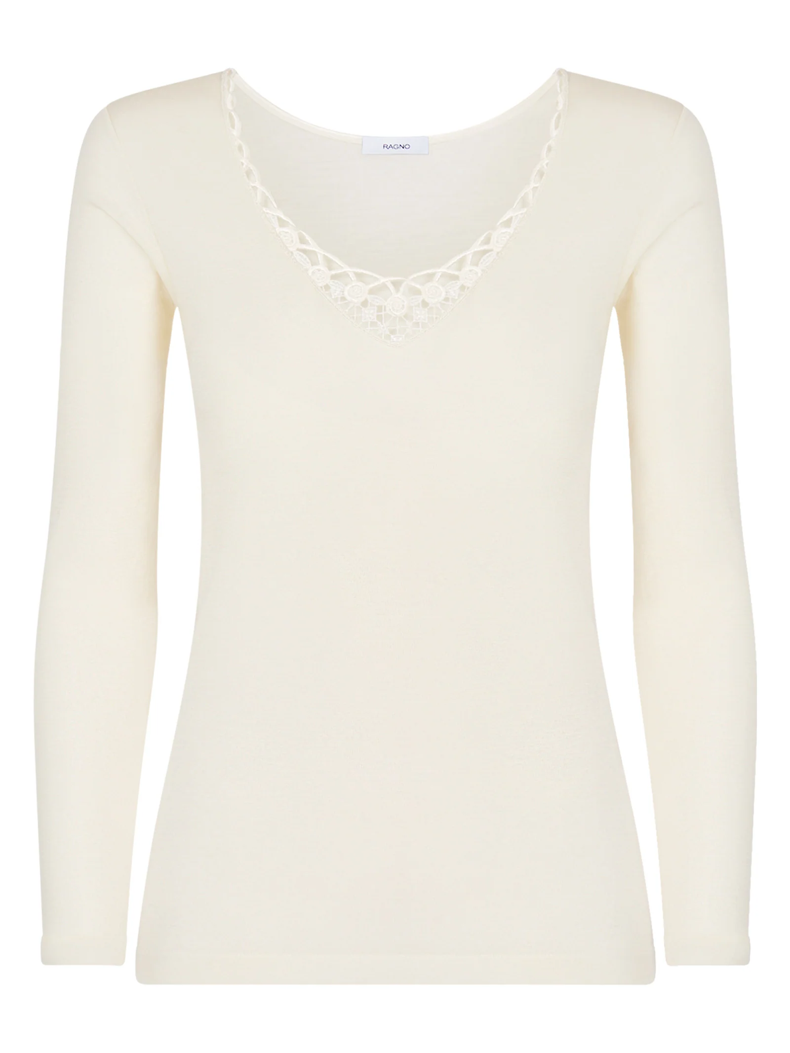 Lana Seta - Maglietta a manica lunga in lana e seta con macramè - B.co Lana