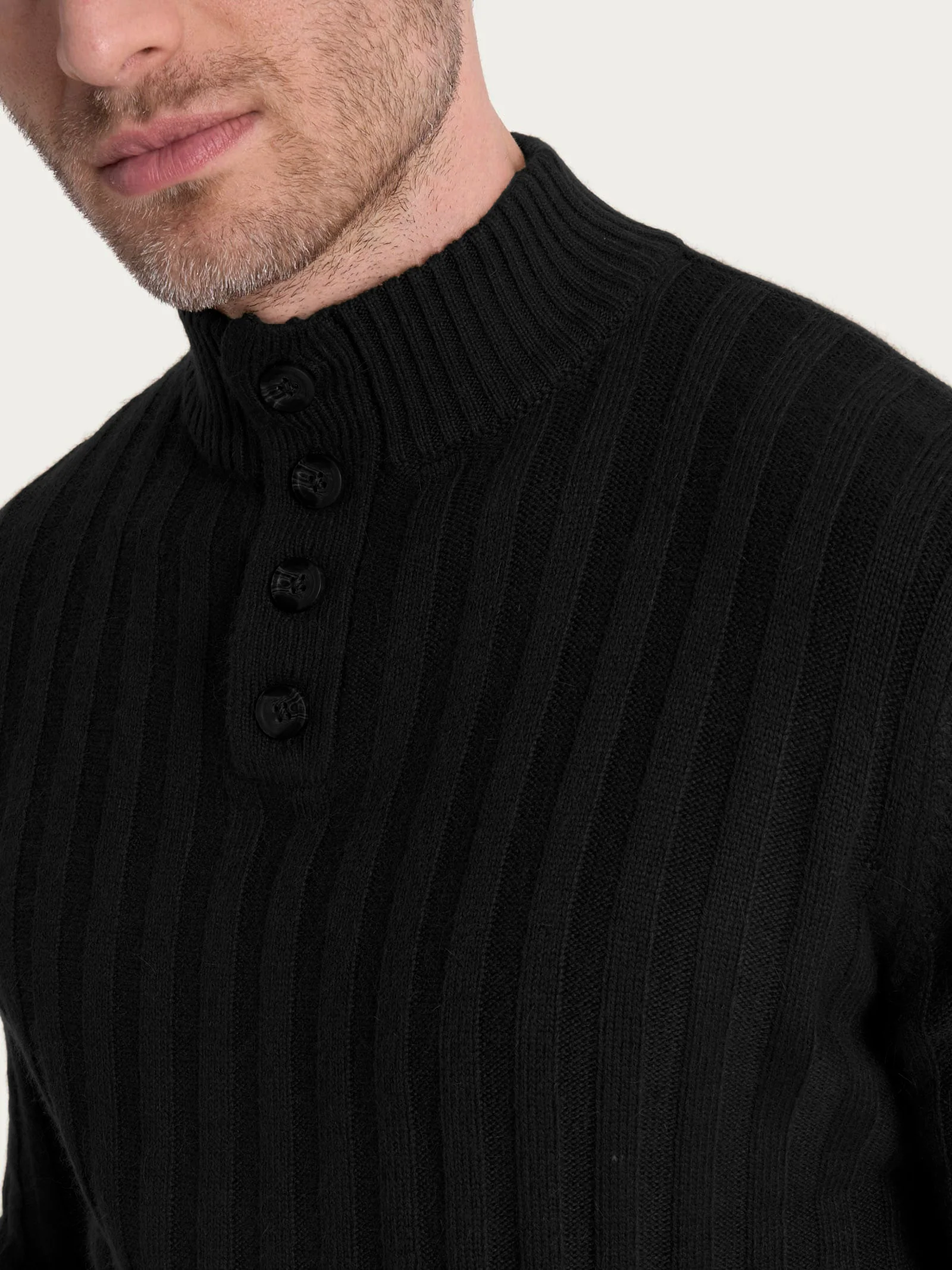 Lupetto con costa piatta in Natural Soft - Nero - Image 3