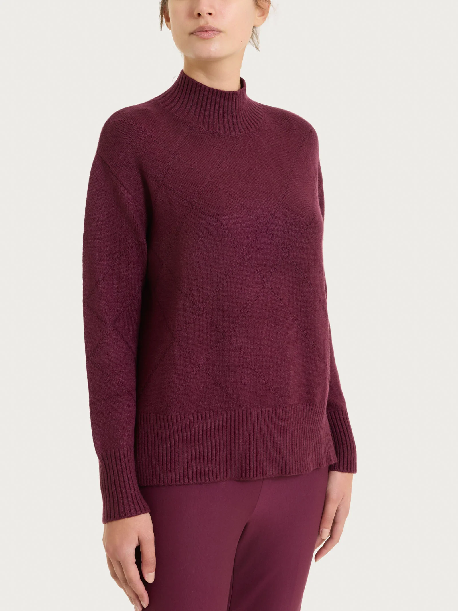 Lupetto con fantasia check diagonale in Super Soft	 - Fig