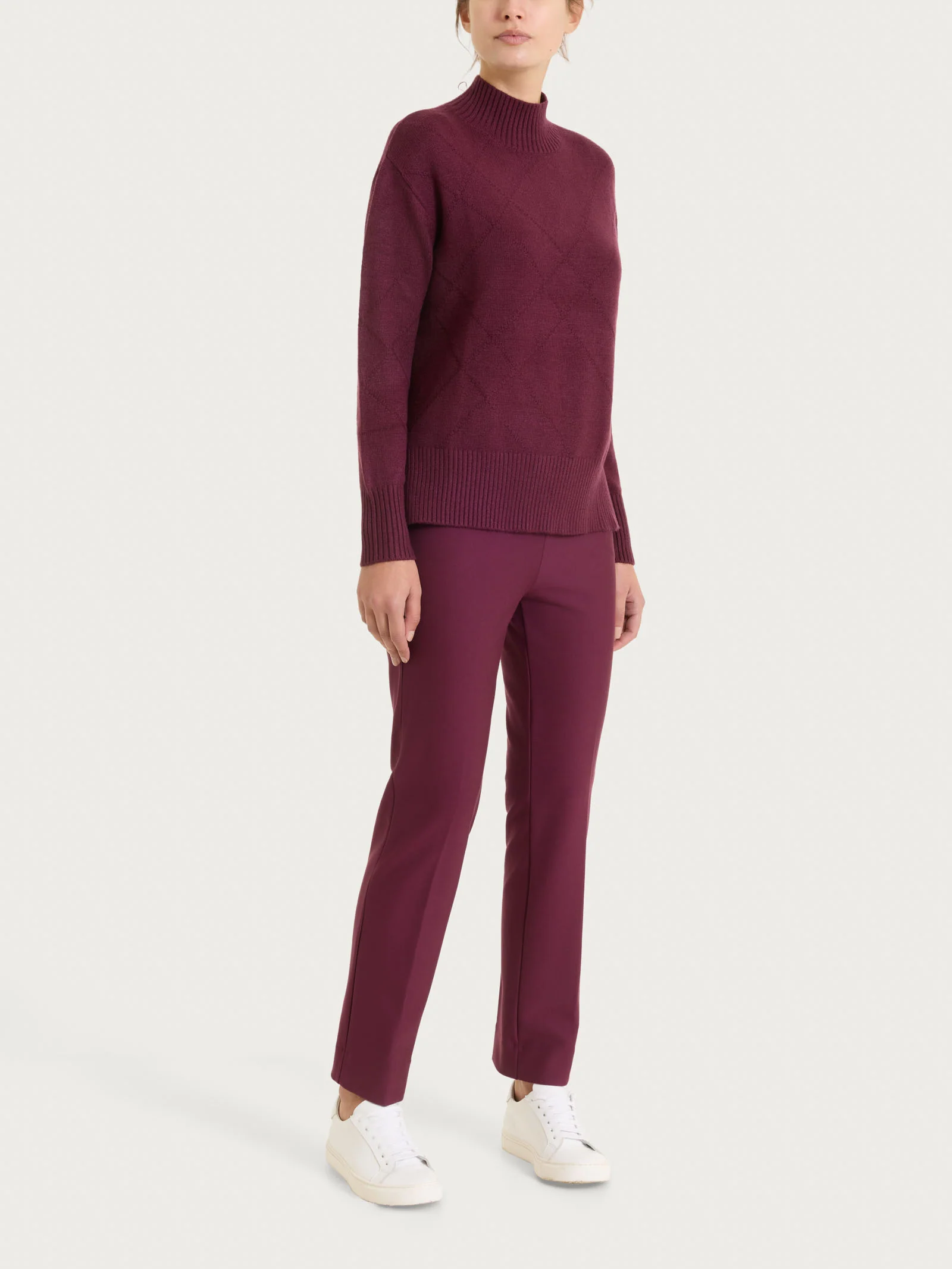 Lupetto con fantasia check diagonale in Super Soft	 - Fig - Image 4
