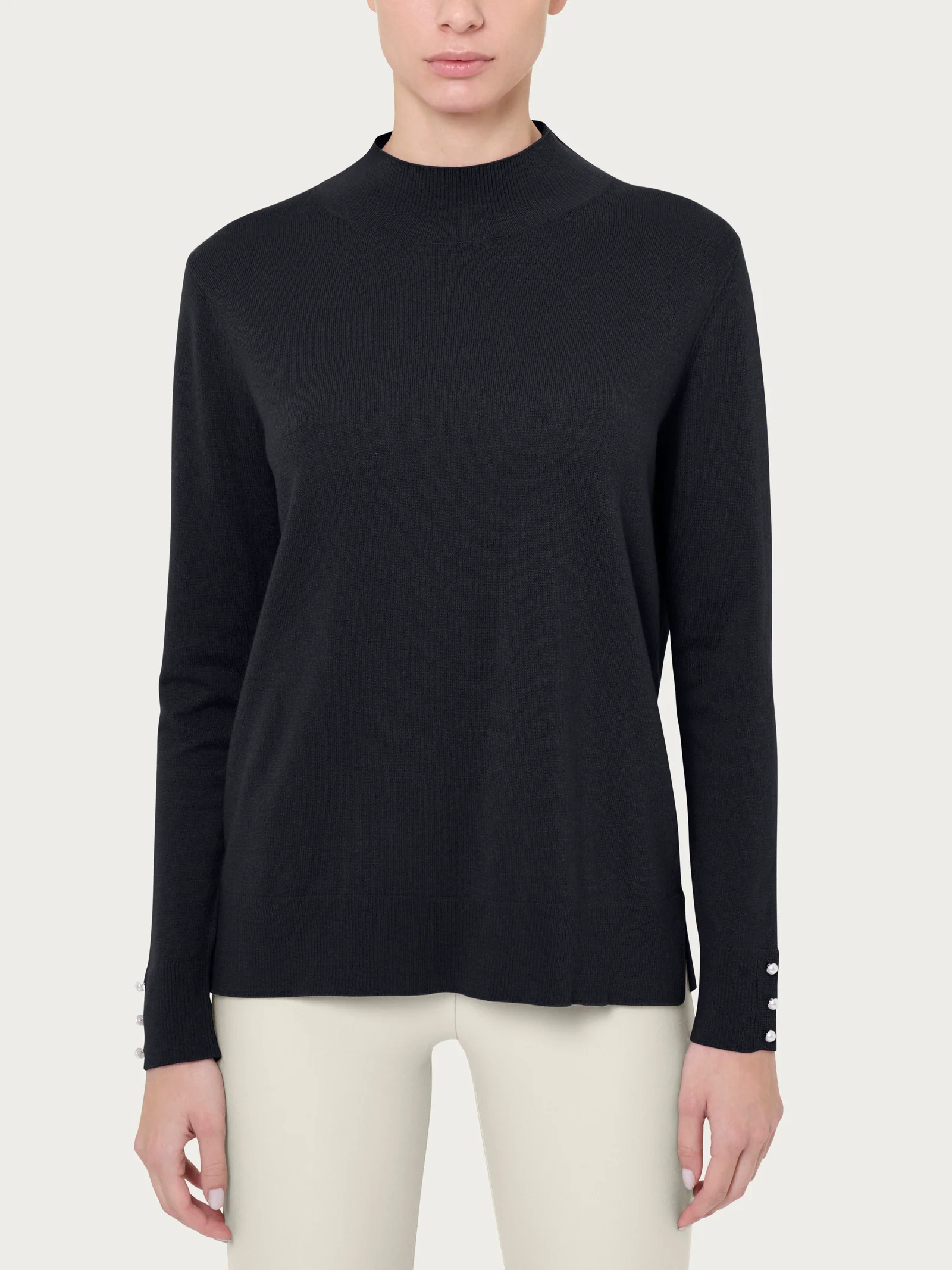 Lupetto con perline in Merino Soft - Nero