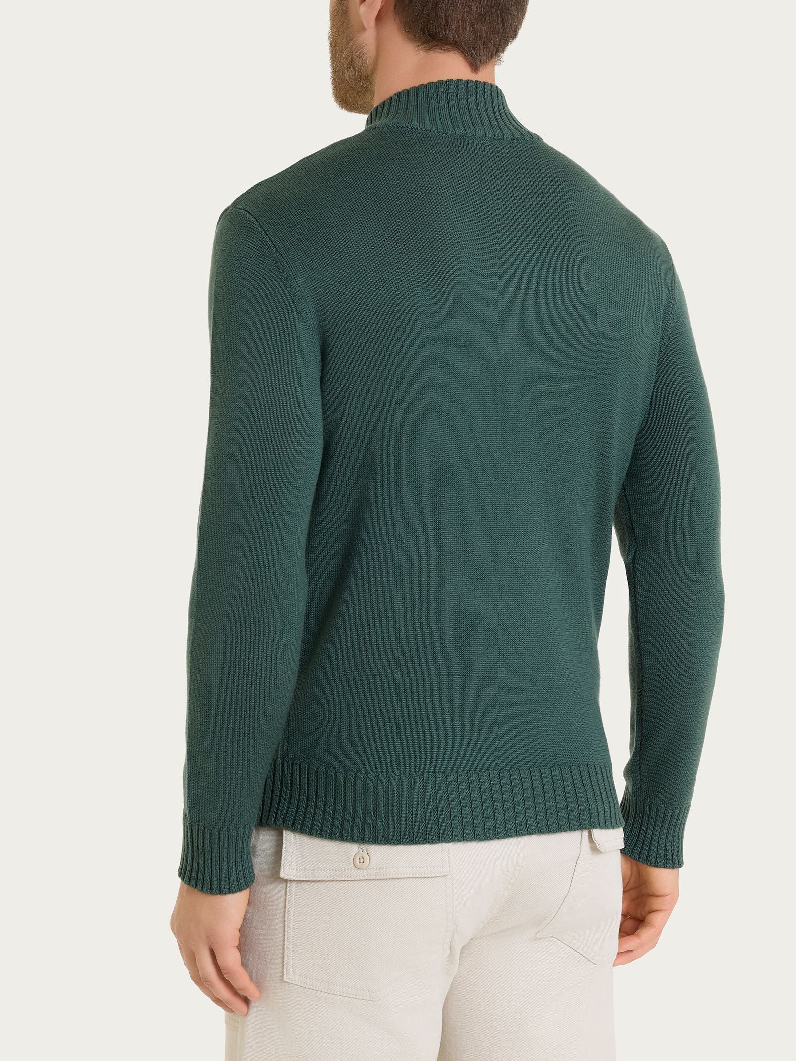 Lupetto con zip e bottoni in Merino Soft - Dark Forest - Image 2