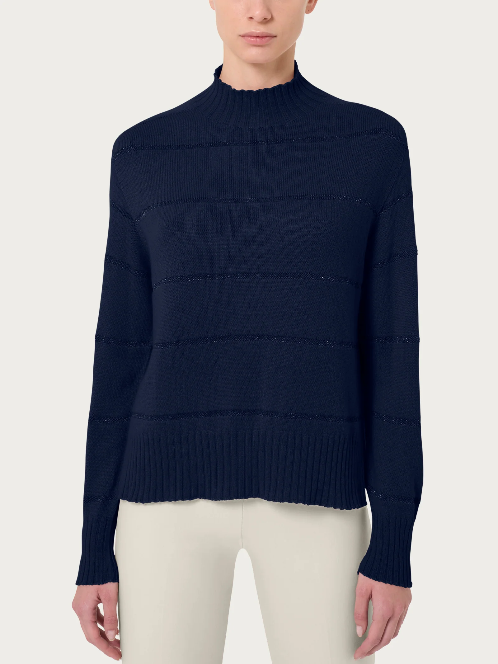 Lupetto corto a righe in misto angora - Bleu