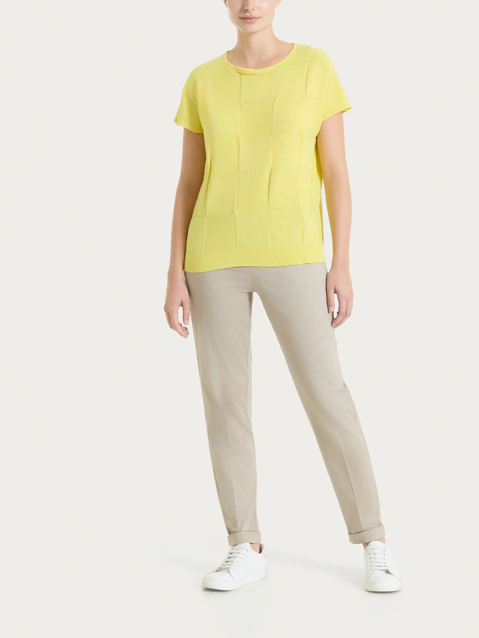 Maglia a manica corta con fantasia check in Puro Cotone - Acacia - Image 4