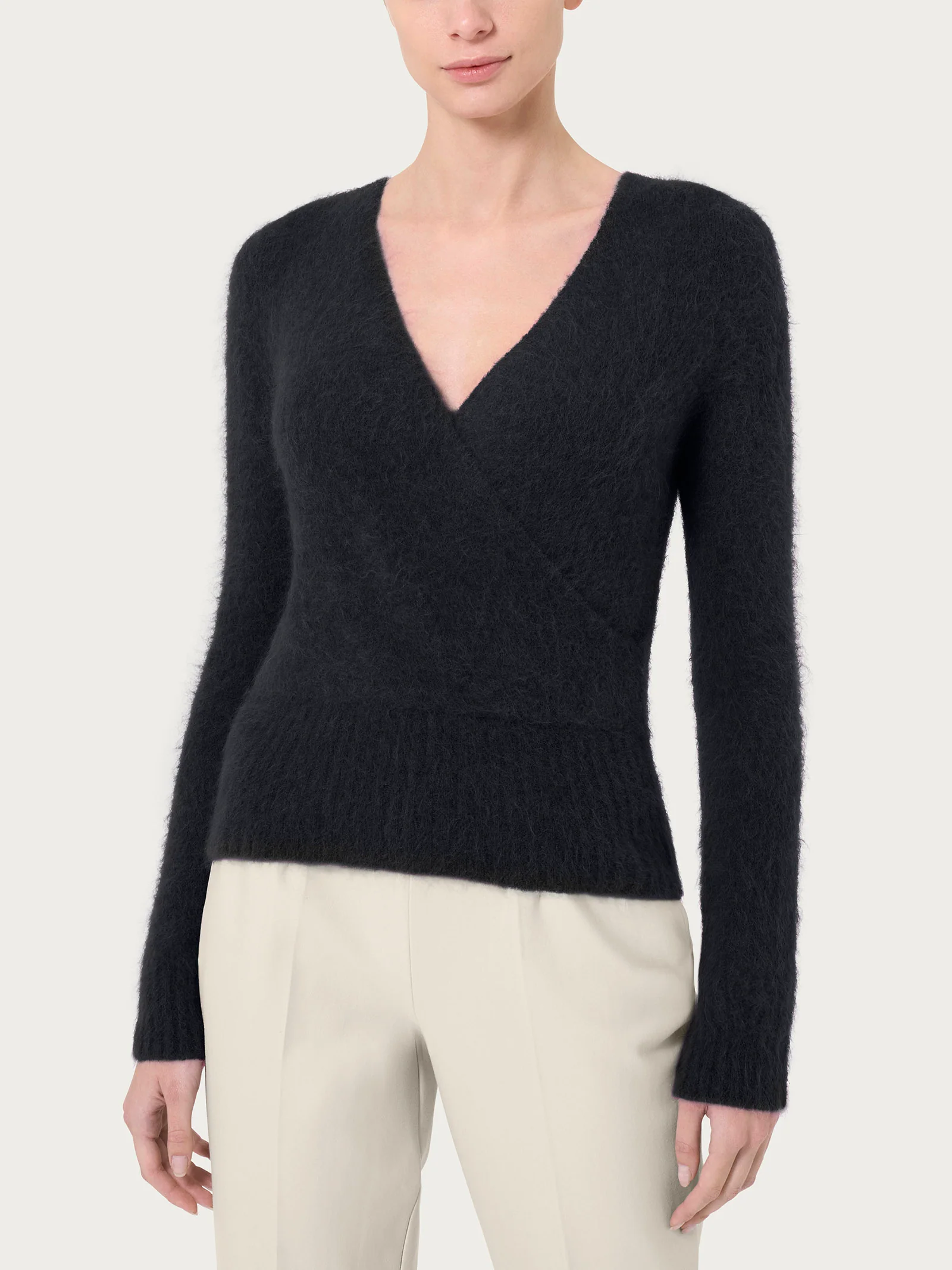 Maglia ad incrocio in misto lana e alpaca - Nero