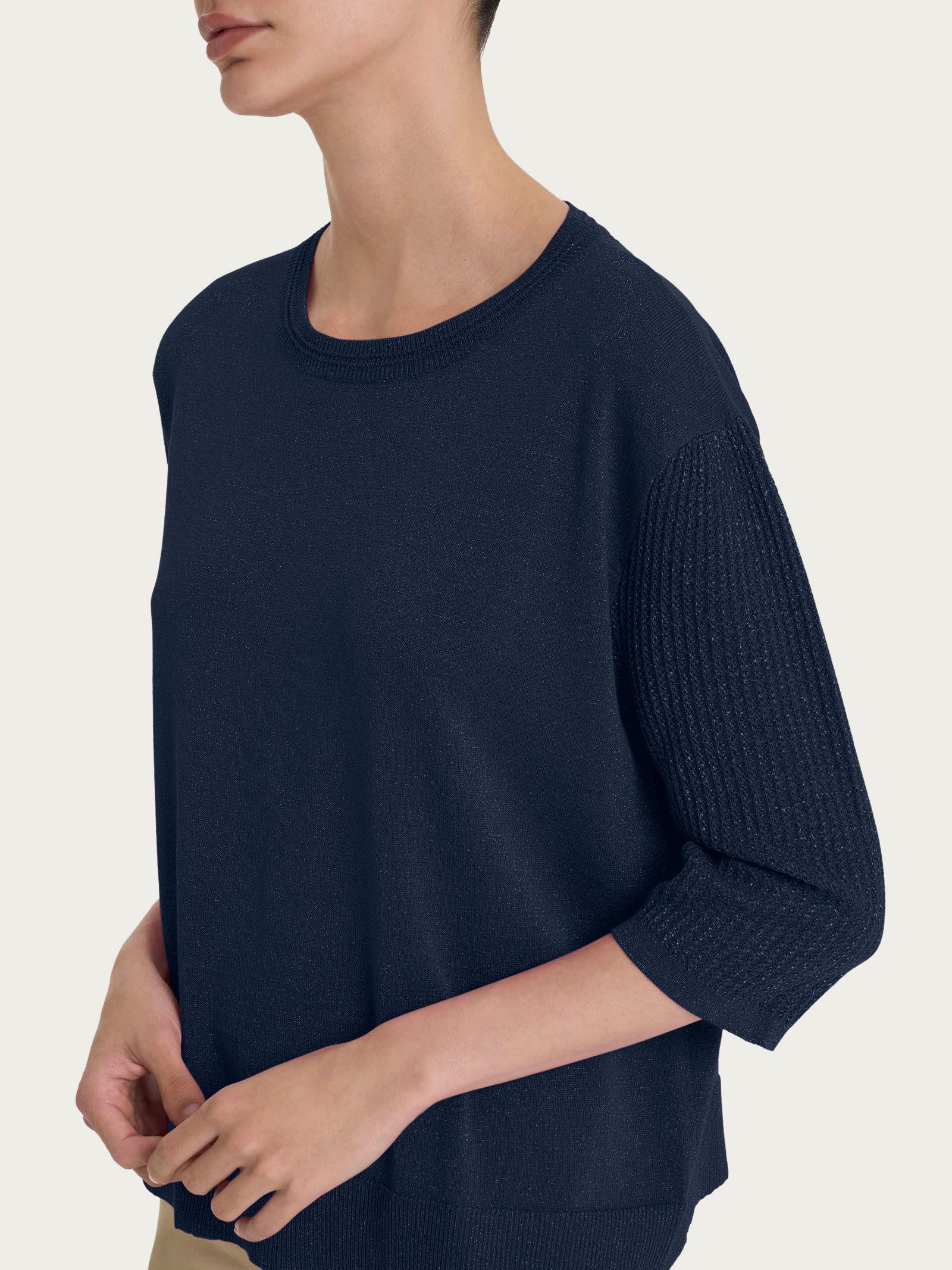 Maglia con collo a barchetta in Crêpe Lurex - Bleu - Image 3