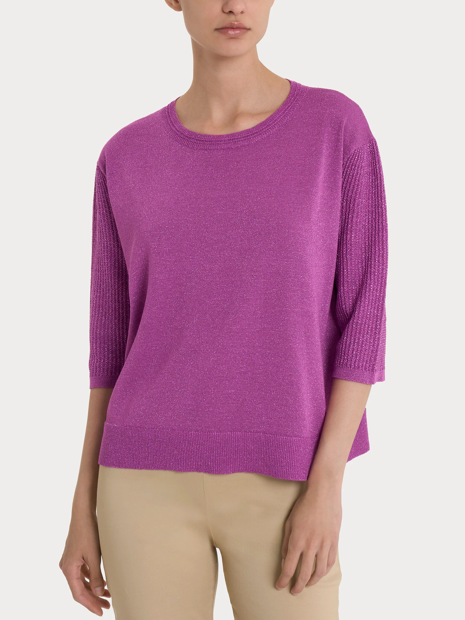 Maglia con collo a barchetta in Crêpe Lurex - Cattleya Orchid