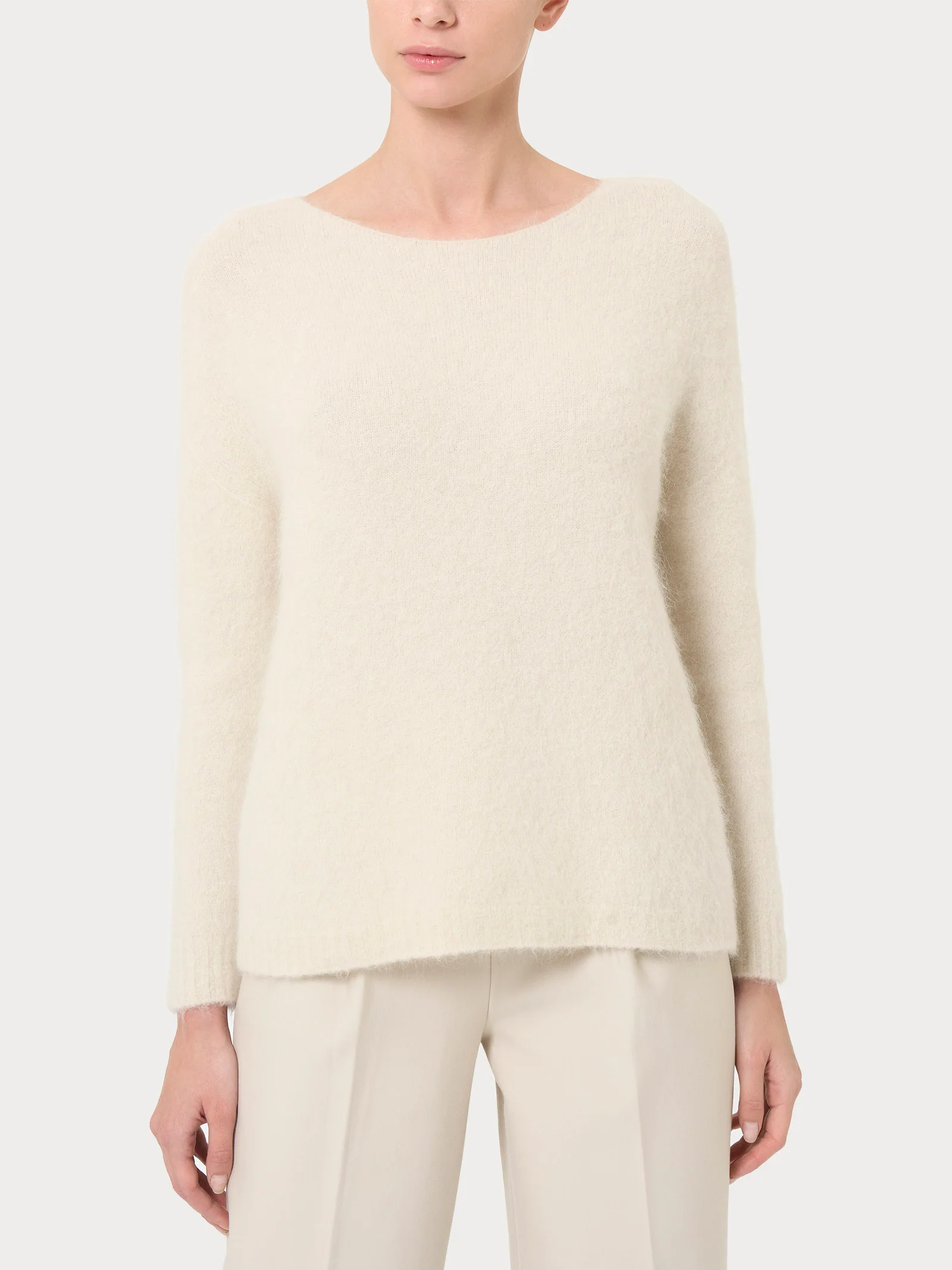 Maglia con collo a barchetta in misto lana e alpaca - Avorio