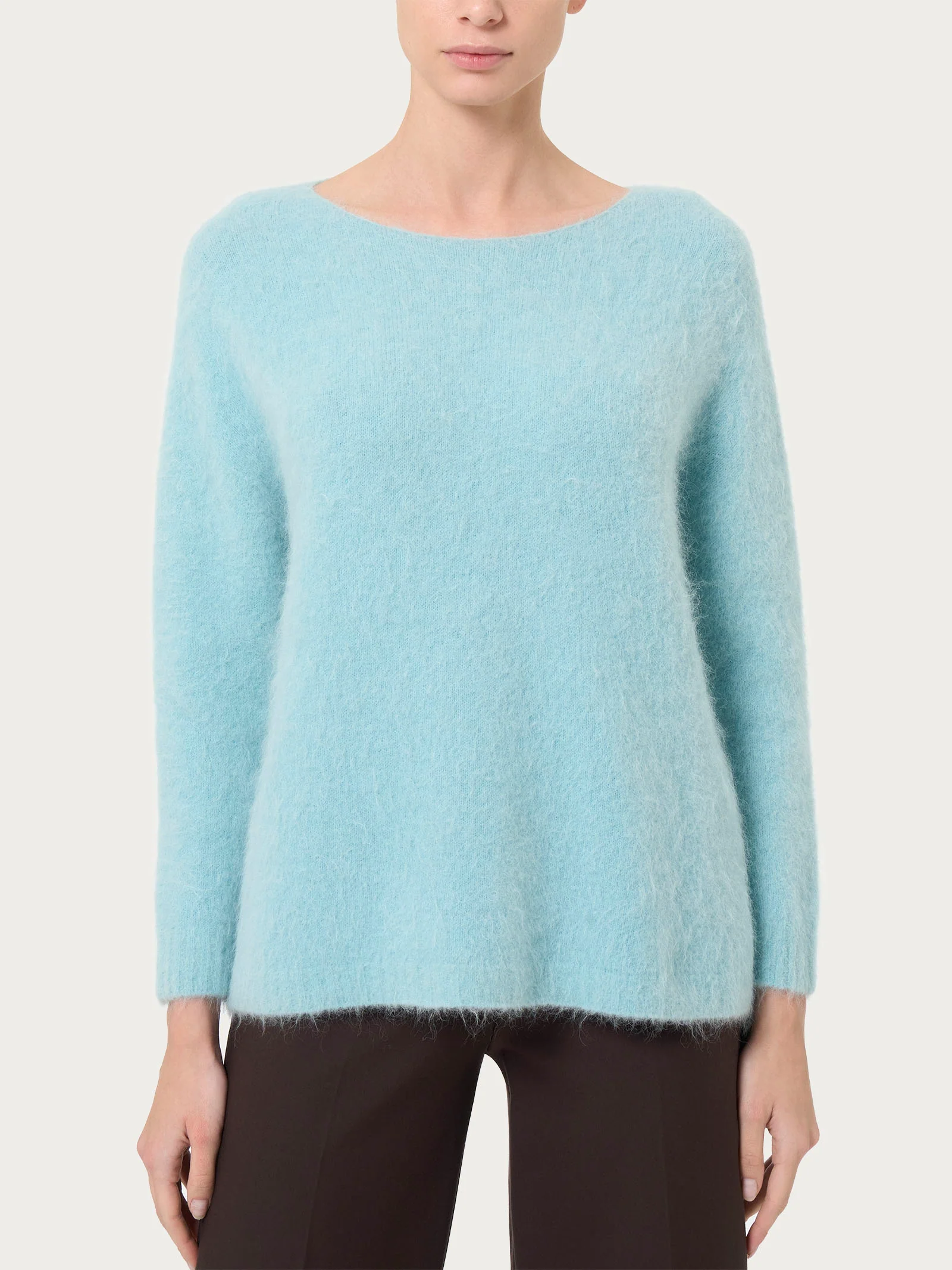 Maglia con collo a barchetta in misto lana e alpaca - Nile Blue
