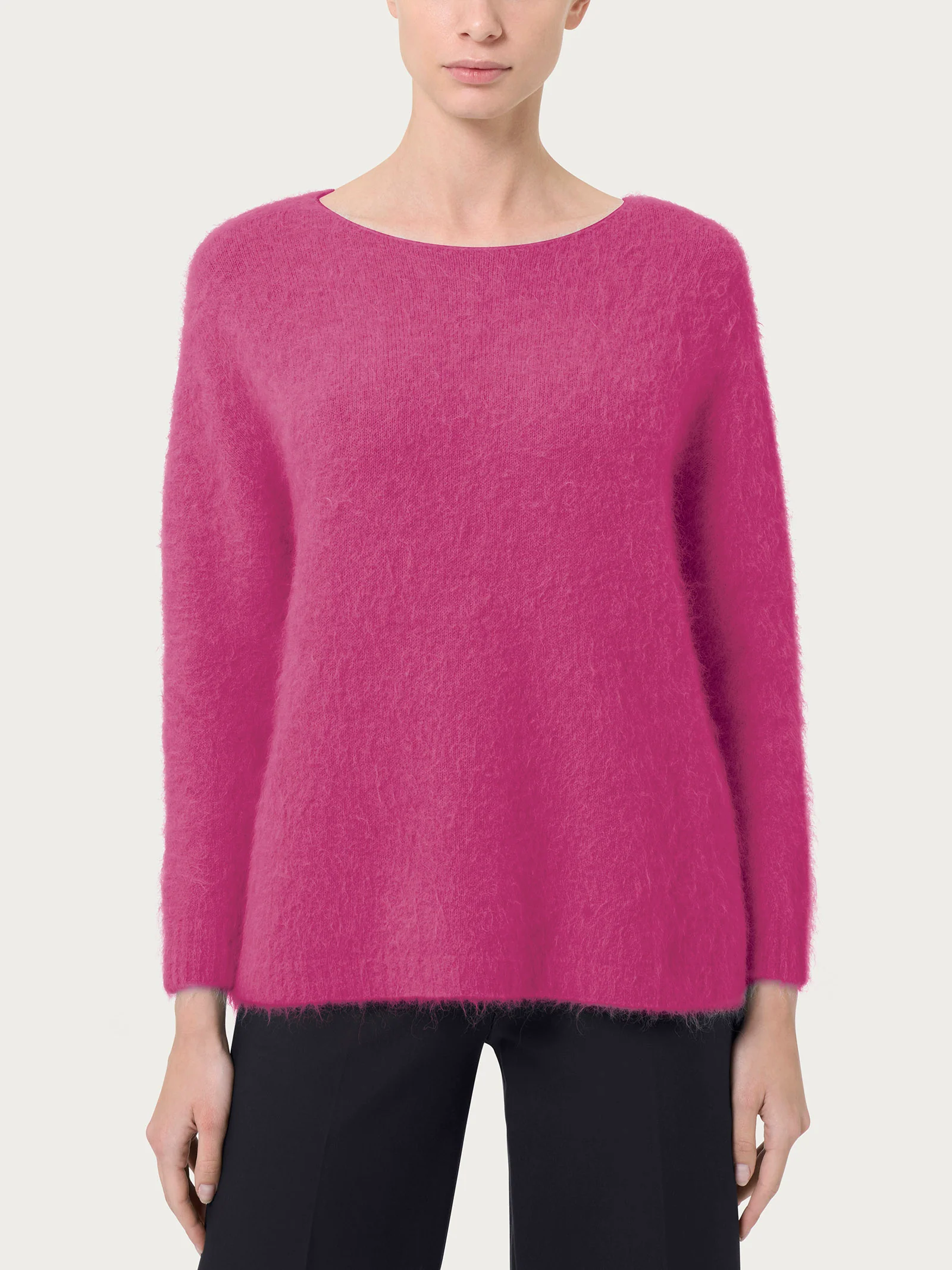 Maglia con collo a barchetta in misto lana e alpaca - Red Violet