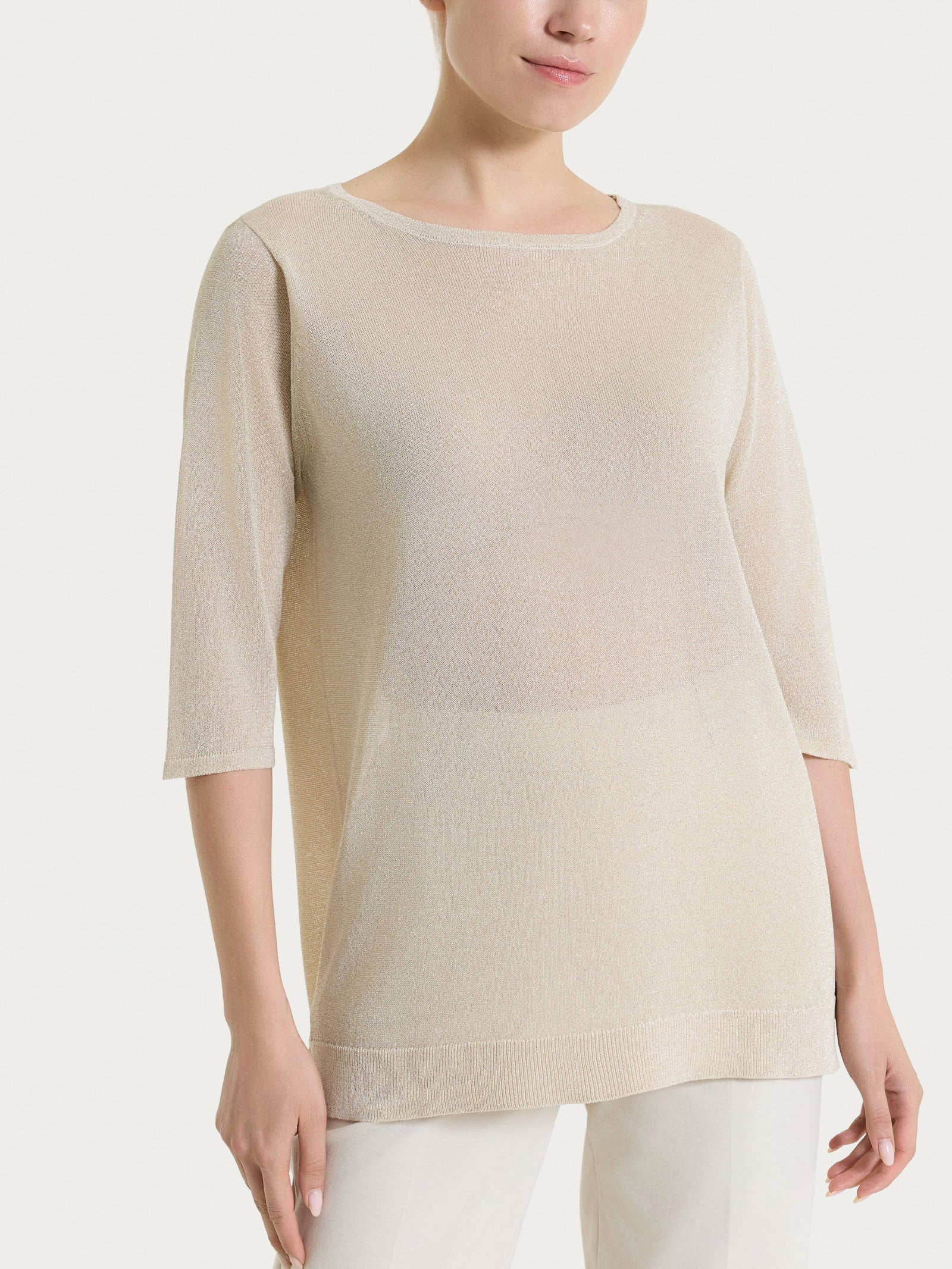 Maglia con manica 3/4 in Crêpe Lurex - Champignon