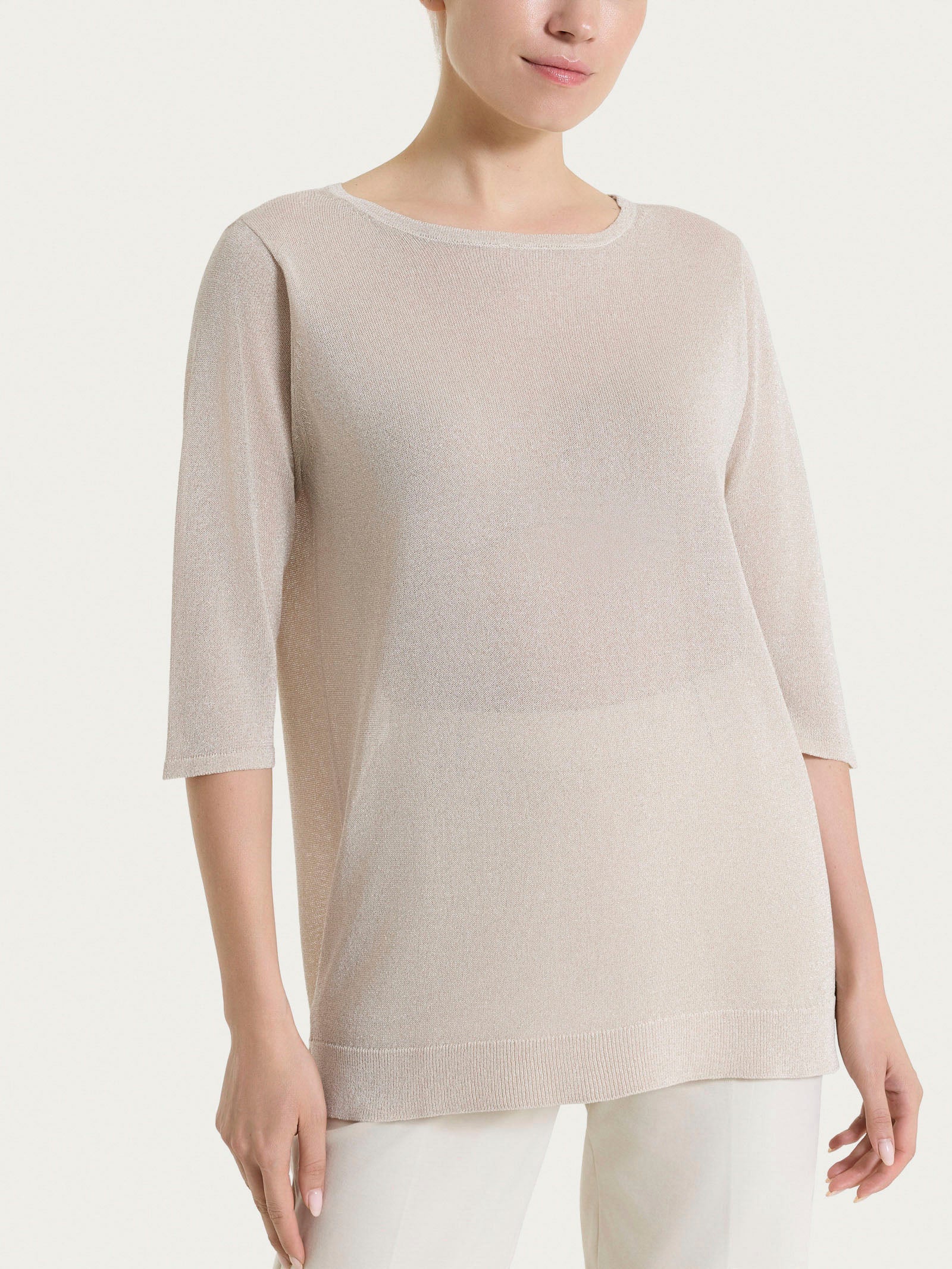 Maglia con manica 3/4 in Crêpe Lurex - Lilac Ash