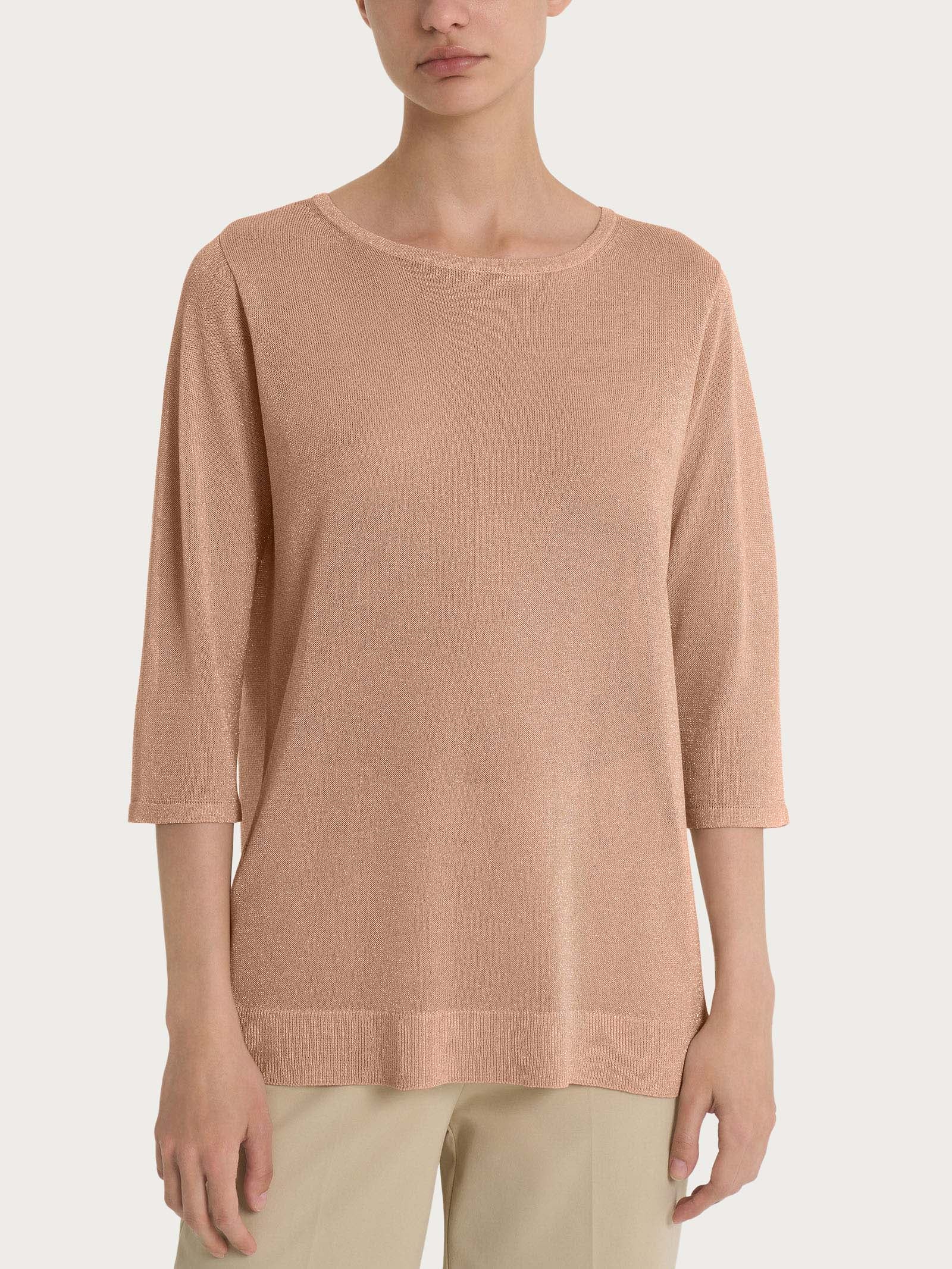Maglia con manica 3/4 in Crêpe Lurex - Warm Taupe