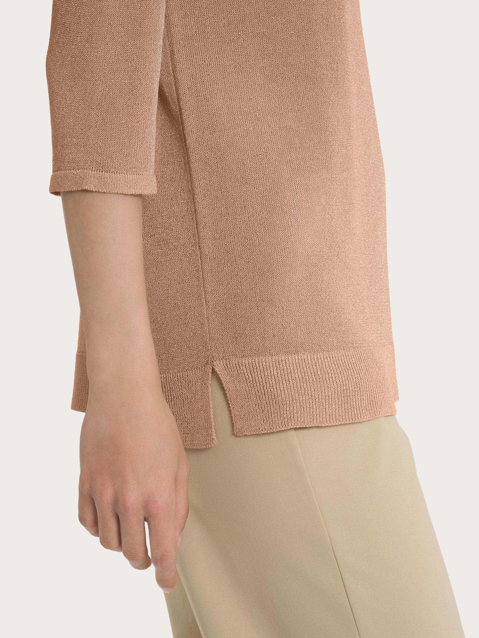 Maglia con manica 3/4 in Crêpe Lurex - Warm Taupe - Image 4