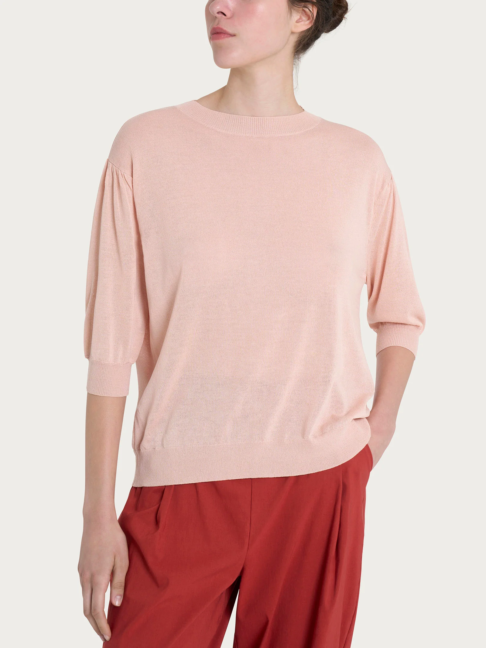 Maglia con manica a palloncino in Crêpe - Cameo Rose