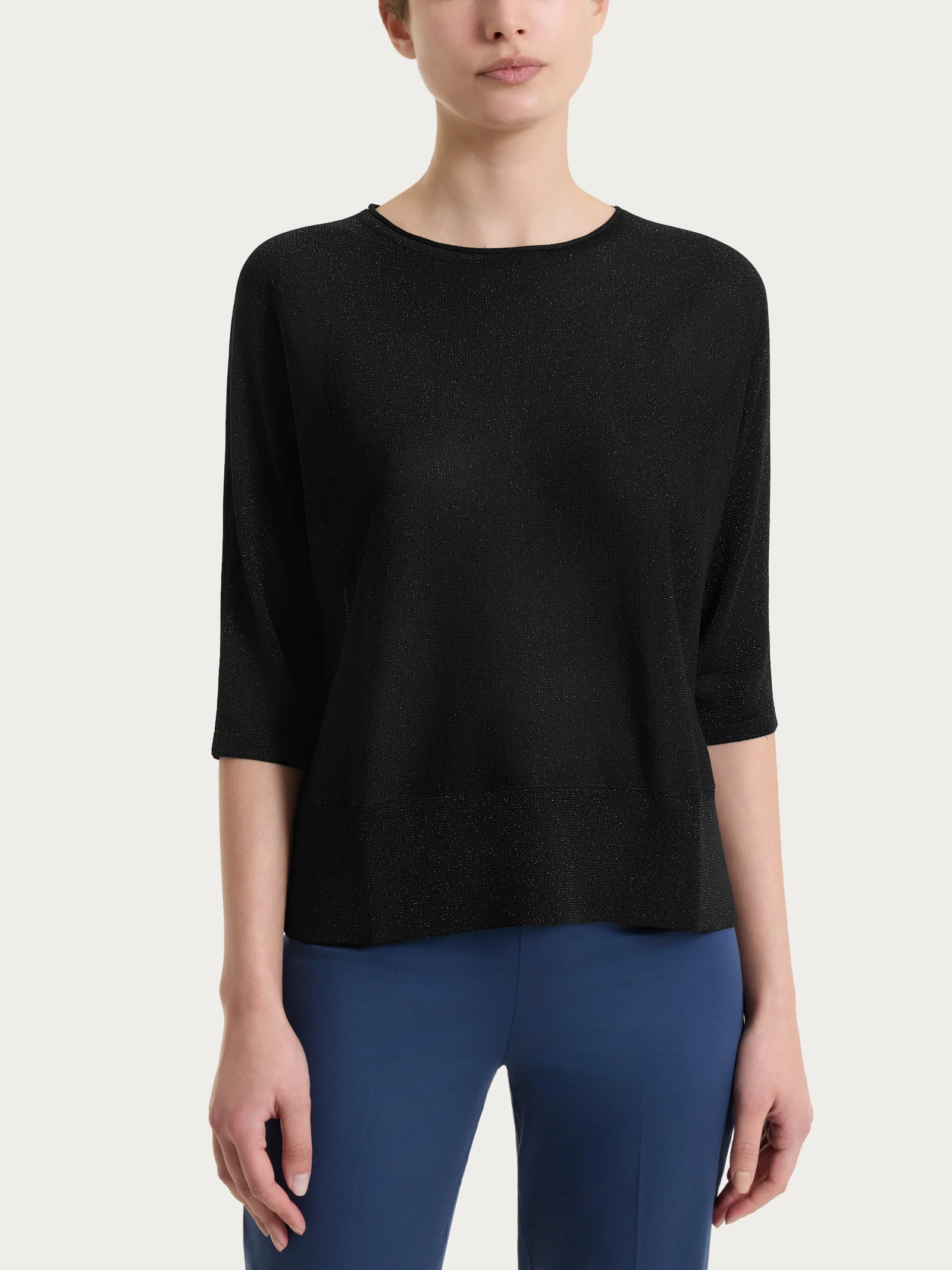 Maglia con manica a pipistrello in Crêpe Lurex - Nero
