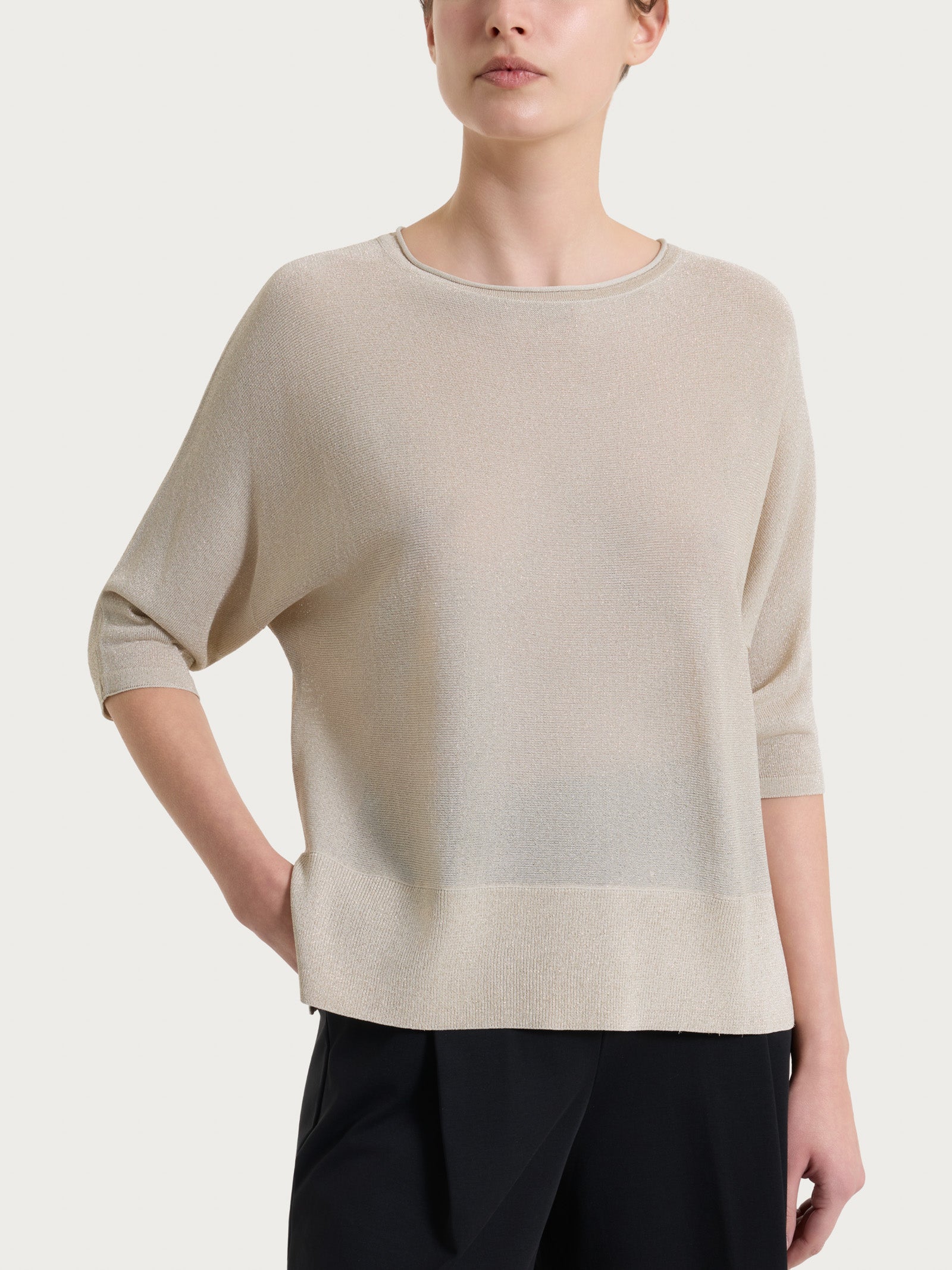 Maglia con manica a pipistrello in Crêpe Lurex - Champignon