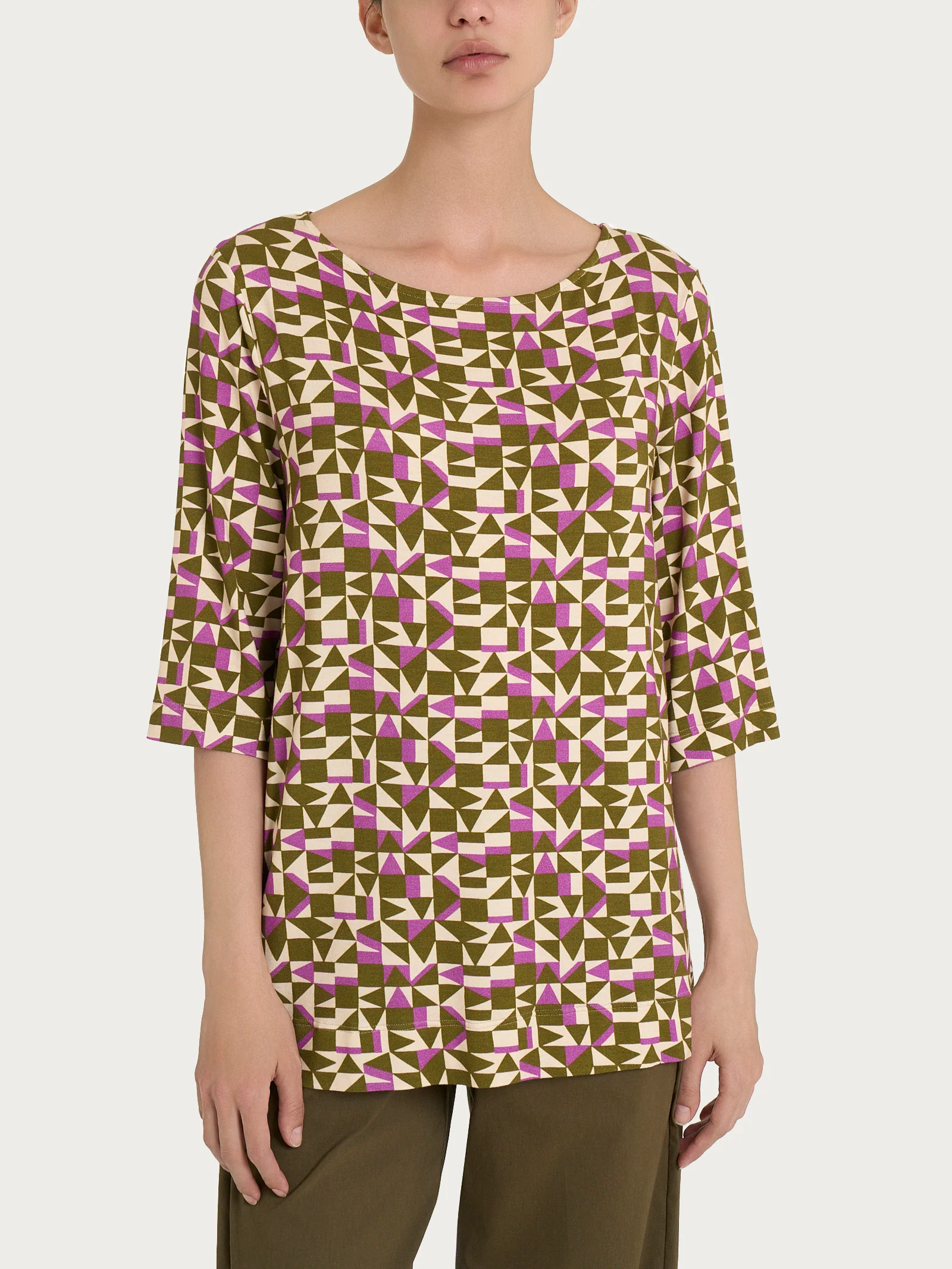 Maglia con scollo a barchetta e geometric pattern in Viscosa Summer - Fant. Cattleya Orchid