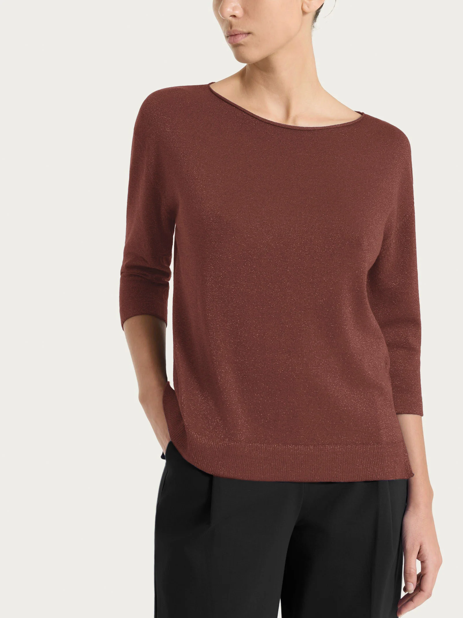 Maglia con scollo a barchetta in Lurex Summertime - Cappuccino