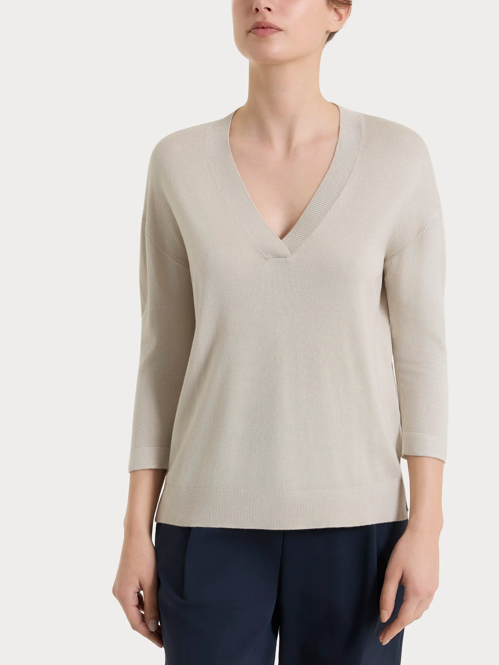 Maglia con scollo a V e con manica 3/4 in Summertime - Champignon