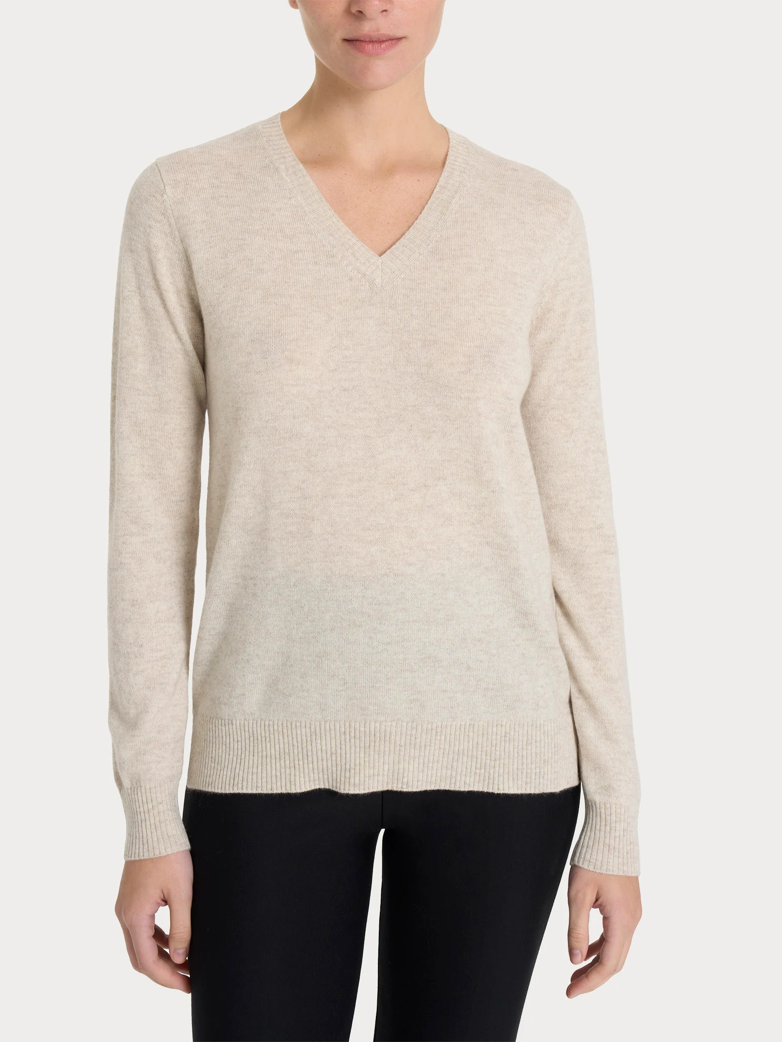 Maglia con scollo a V in cashmerino - Champignon mel.