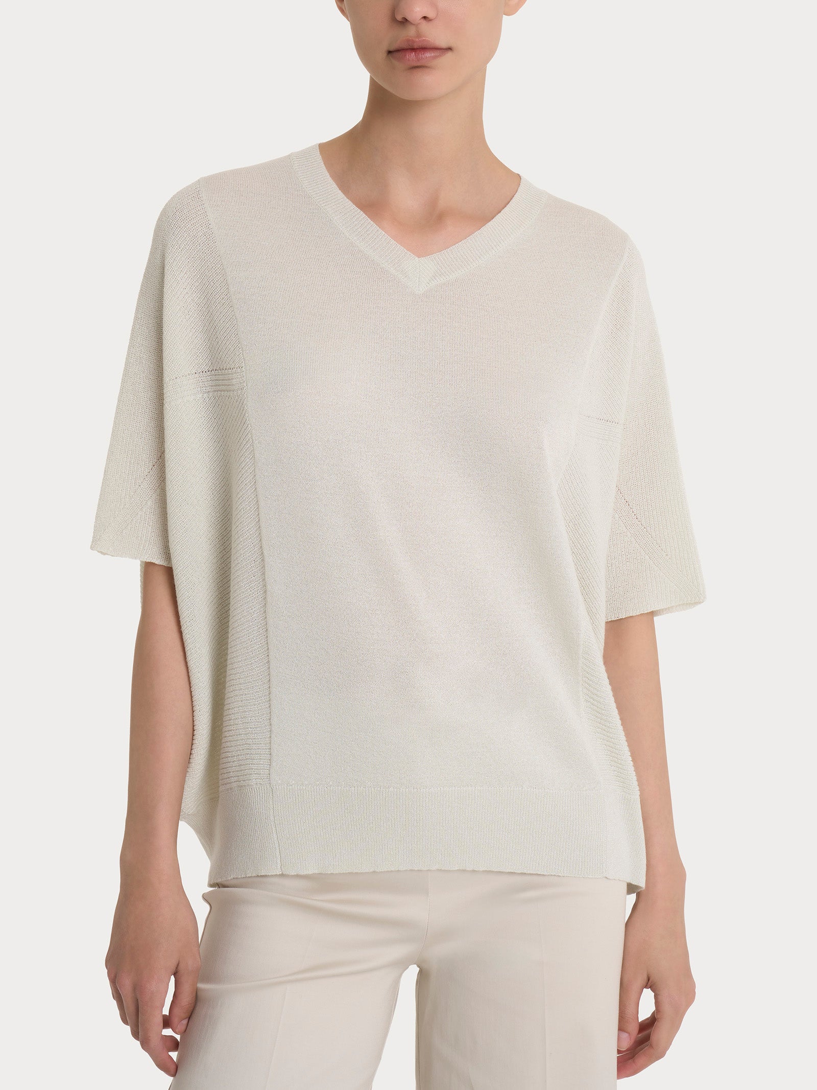 Maglia con scollo a V in Crêpe Lurex - Dawn Blue
