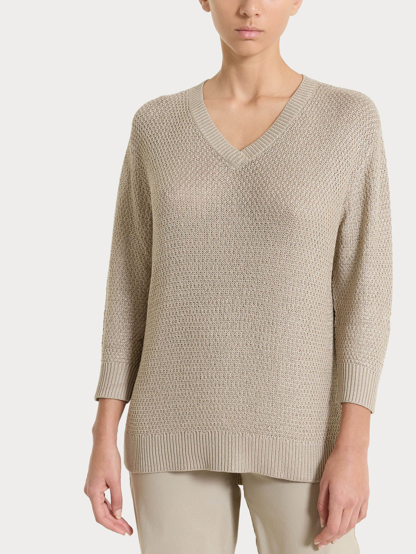 Maglia con scollo a V in Lurex Rice Stitch - Crockery
