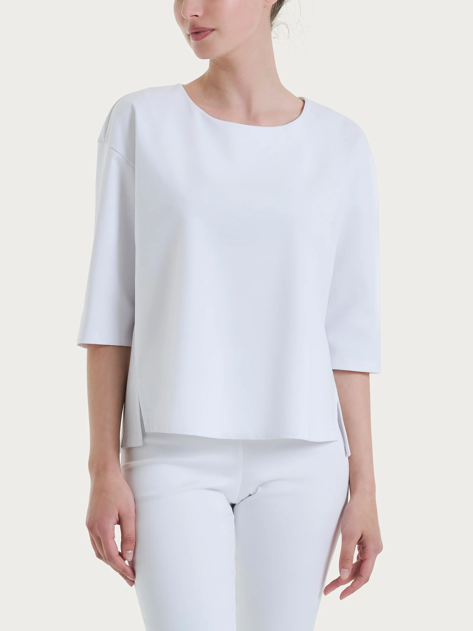 Maglia corta girocollo in Compact Light - Bianco