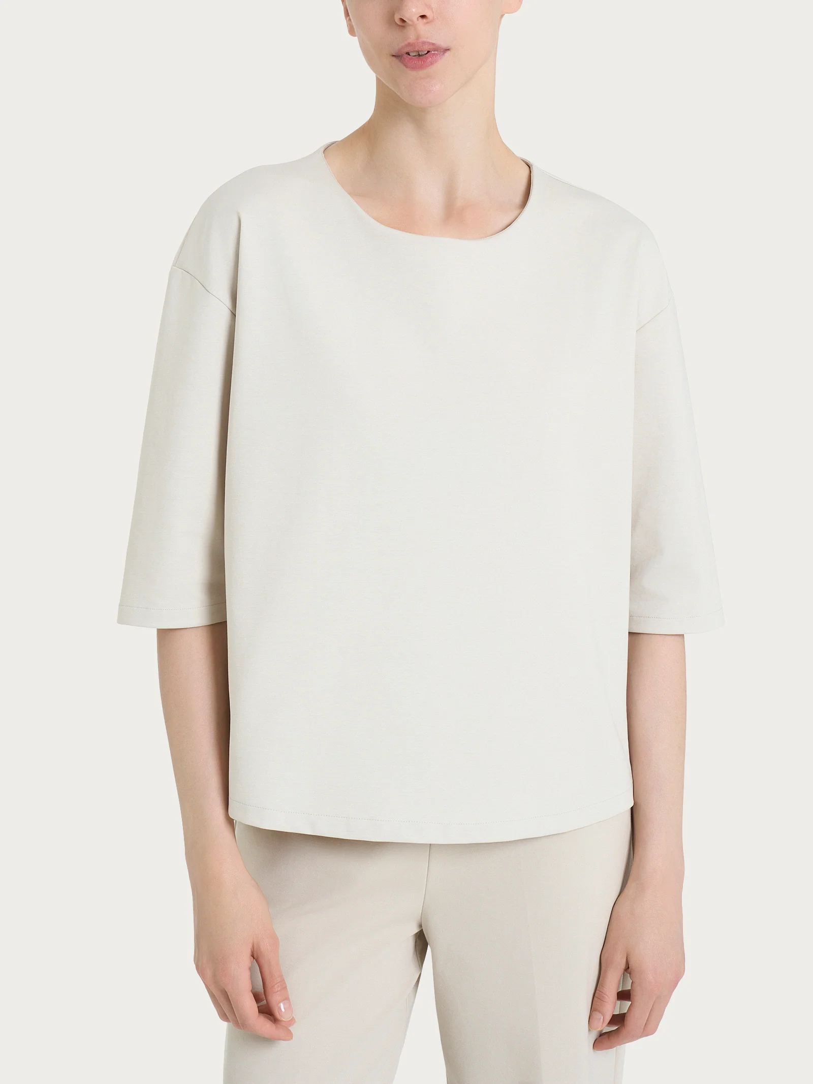 Maglia corta girocollo in Compact Light - Champignon