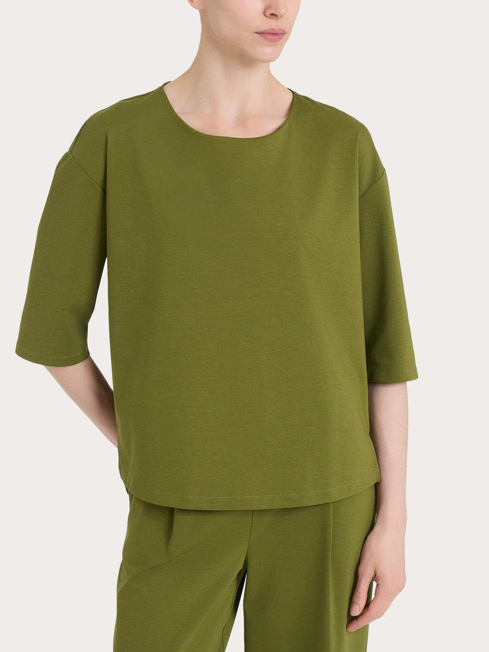 Maglia corta girocollo in Compact Light - Sphagnum