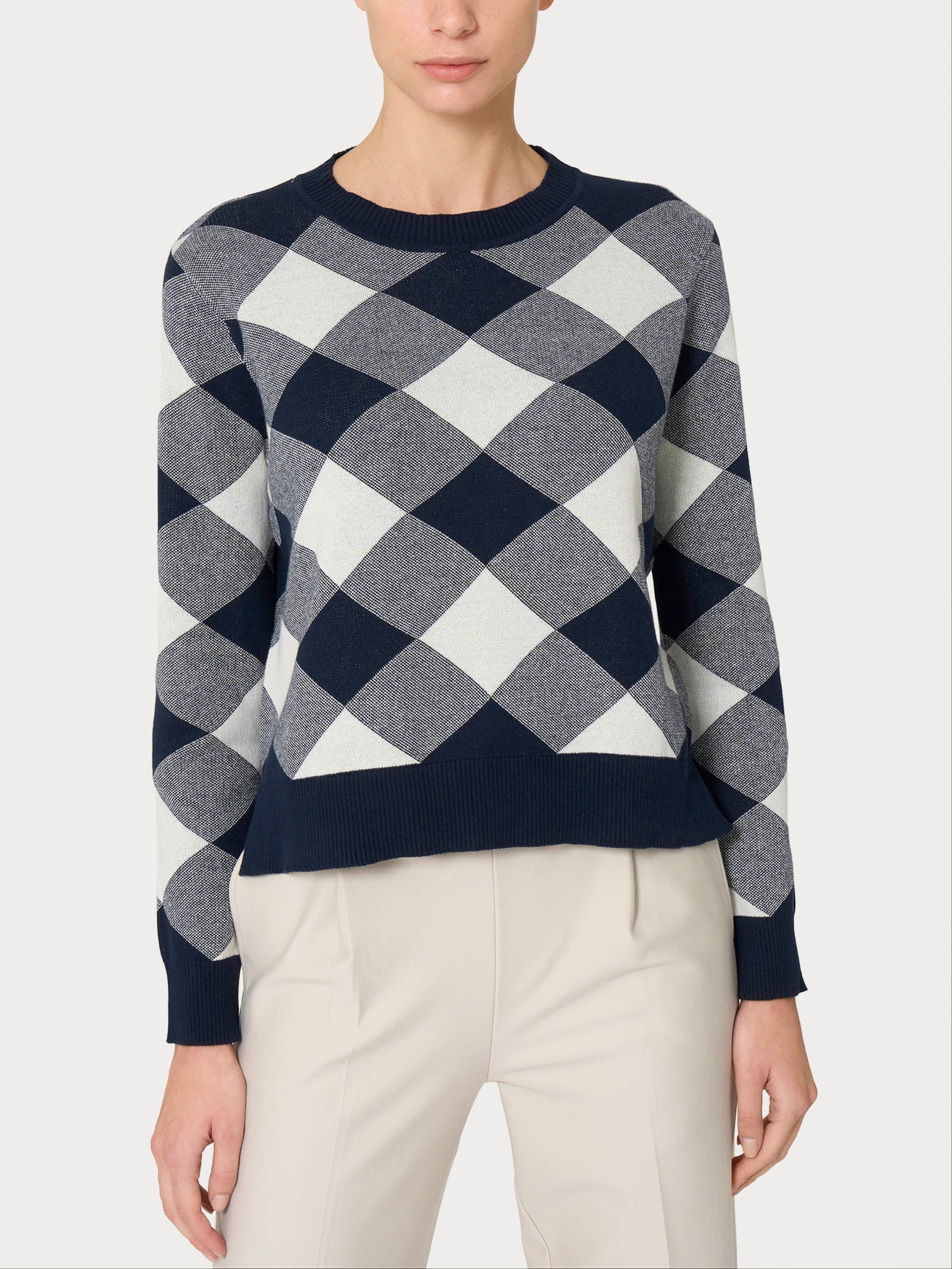 Maglia corta girocollo in filato Winter Cotton  - Fant.Bleu