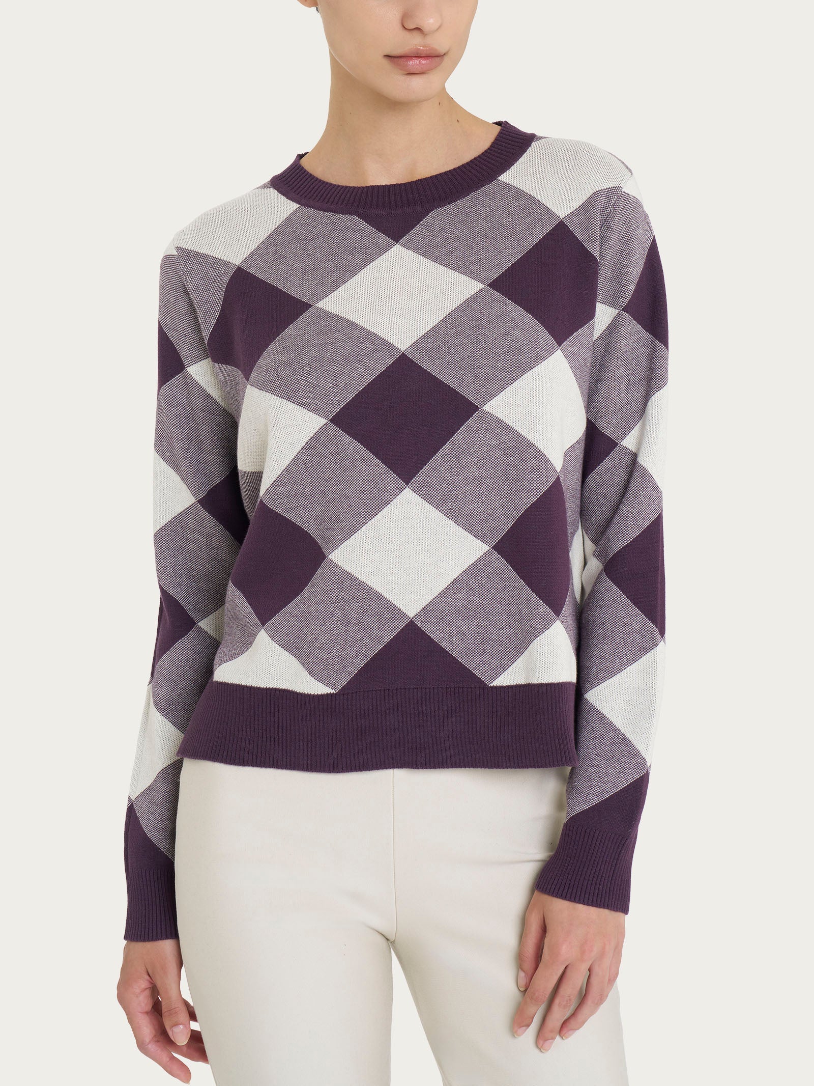 Maglia corta girocollo in filato Winter Cotton  - Fant. Plum Perfect