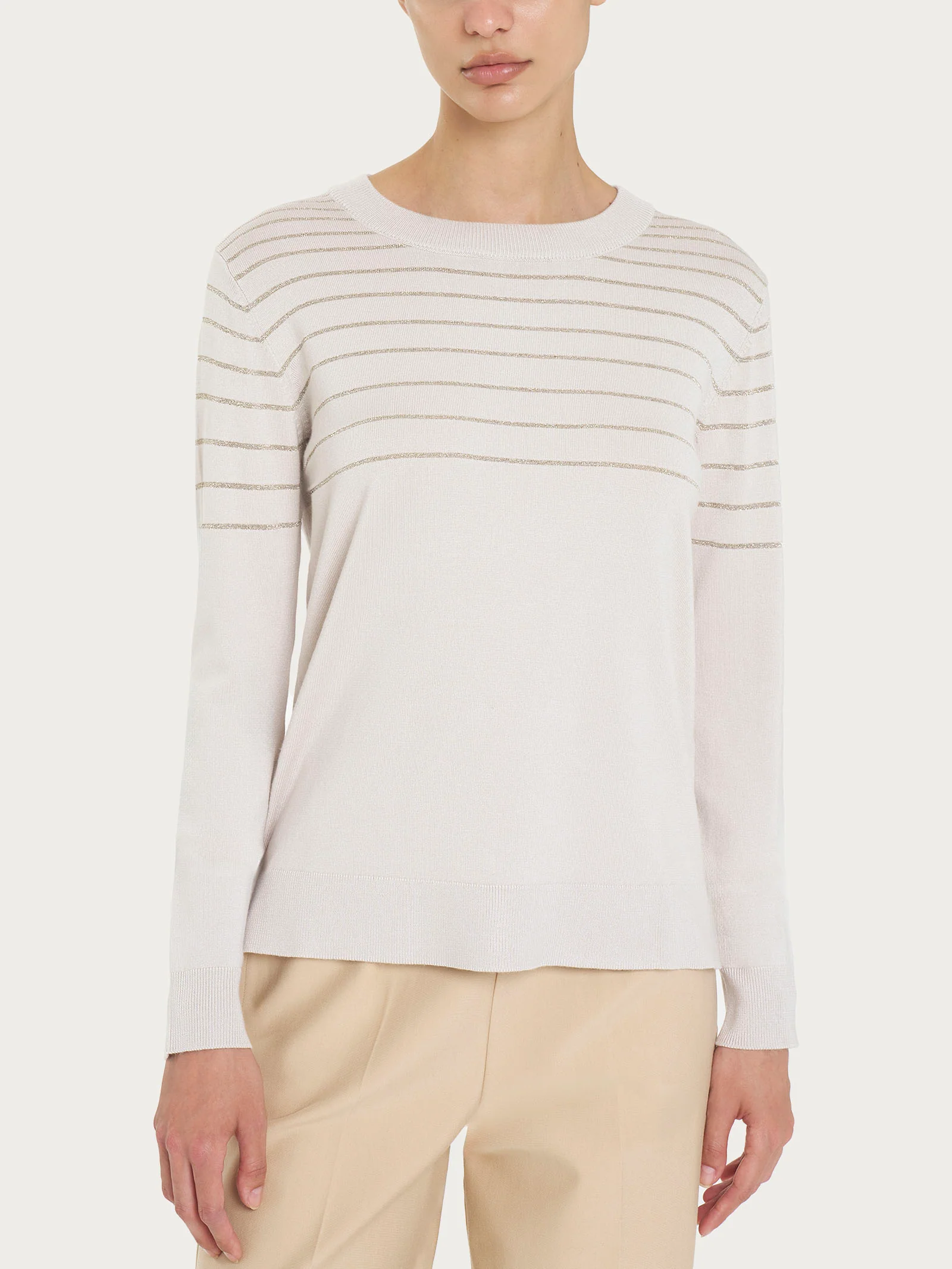 Maglia girocollo a righe Four Seasons con Lurex - Champignon