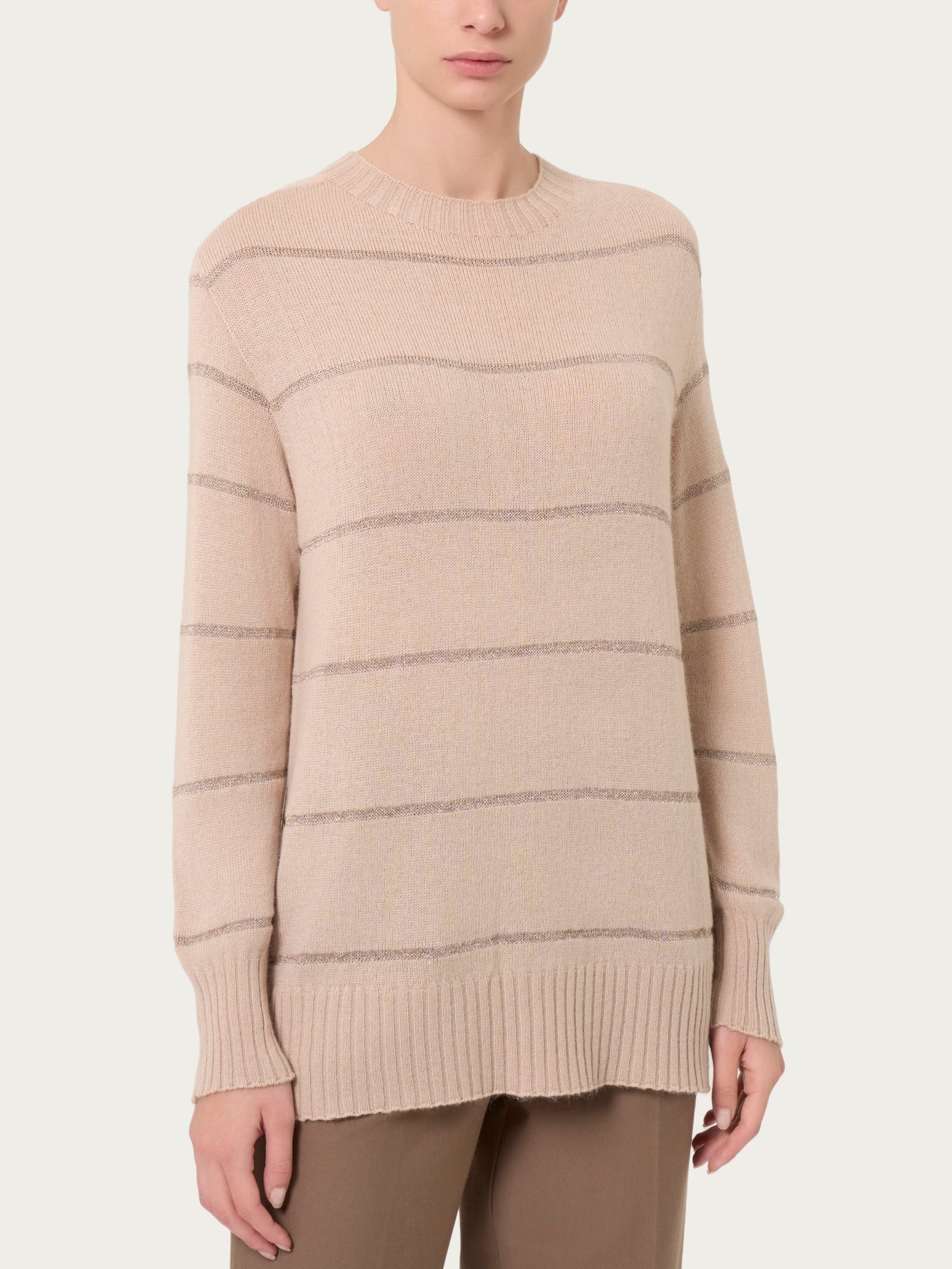 Maglia girocollo a righe in misto angora - Moonlight
