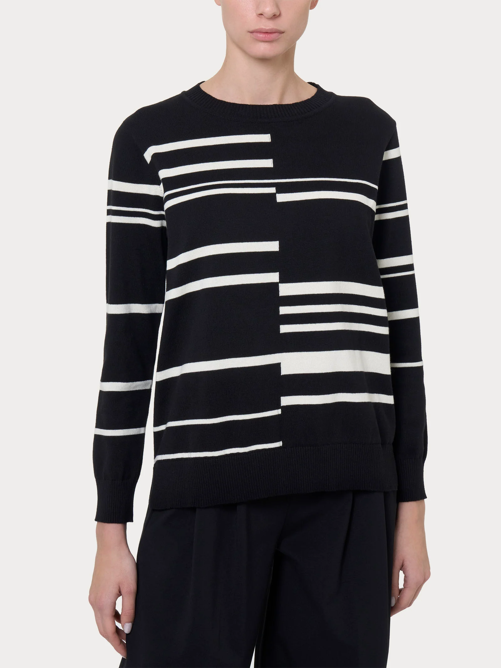 Maglia girocollo a righe sfalsate Four Seasons - Fant.Nero
