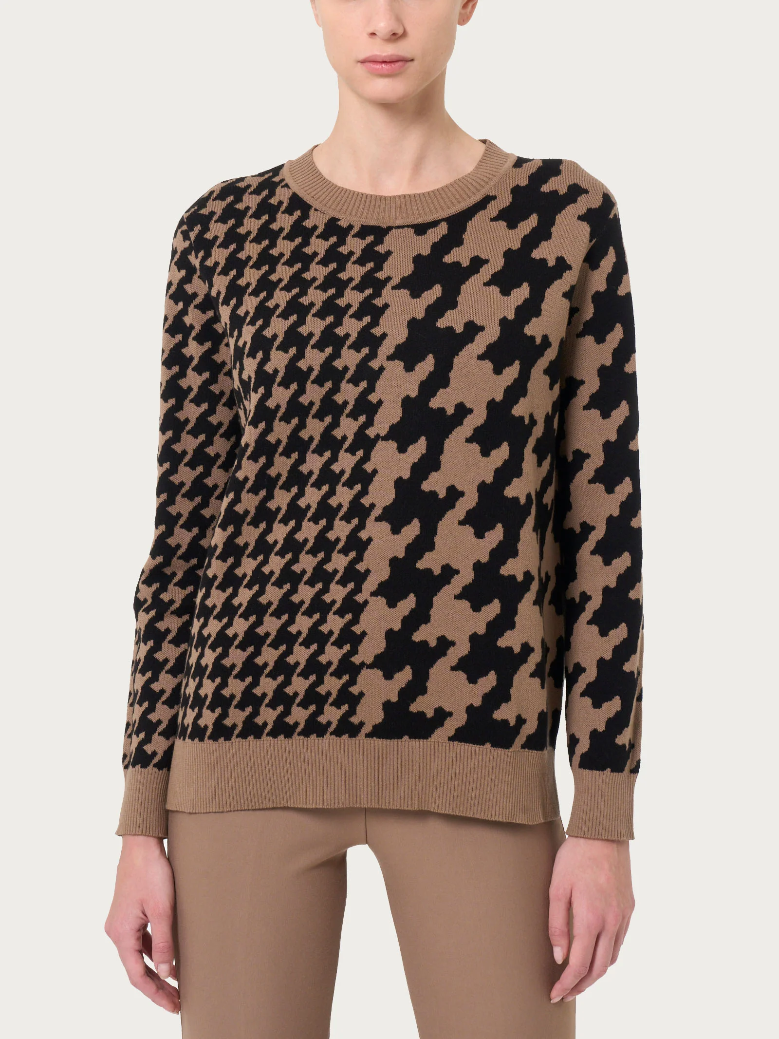 Maglia girocollo con bifantasia in filato Winter Cotton - Fant. Pine Bark