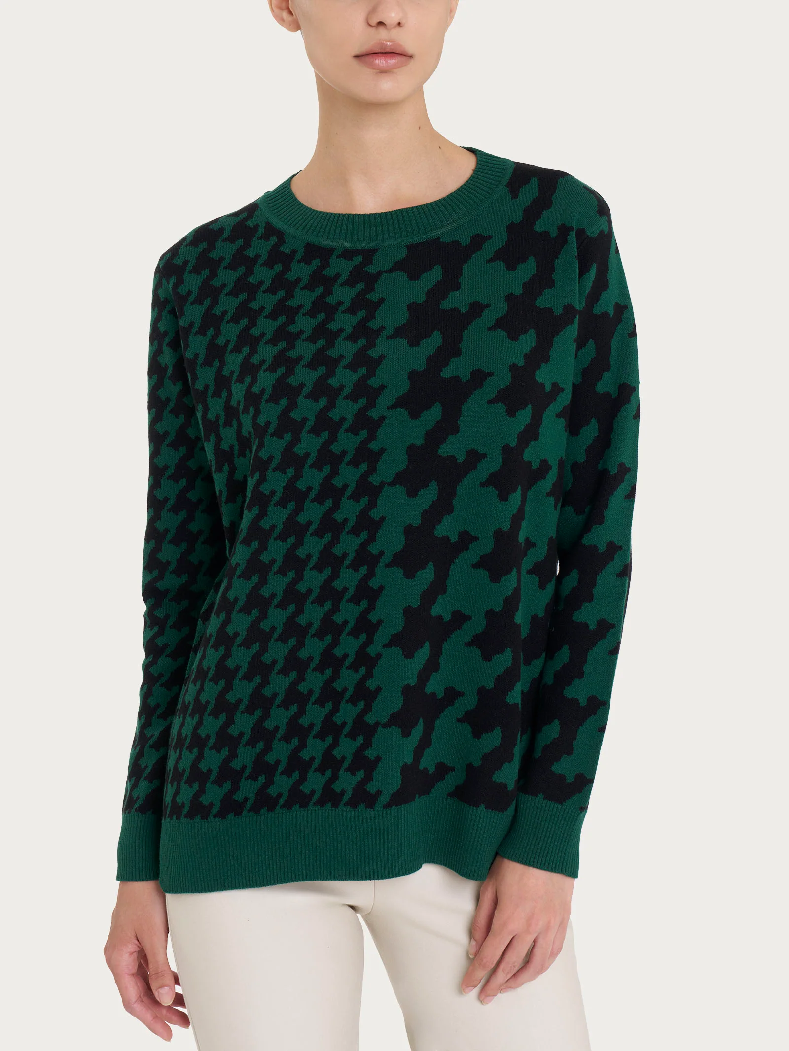 Maglia girocollo con bifantasia in filato Winter Cotton - Fant. Rain Forest