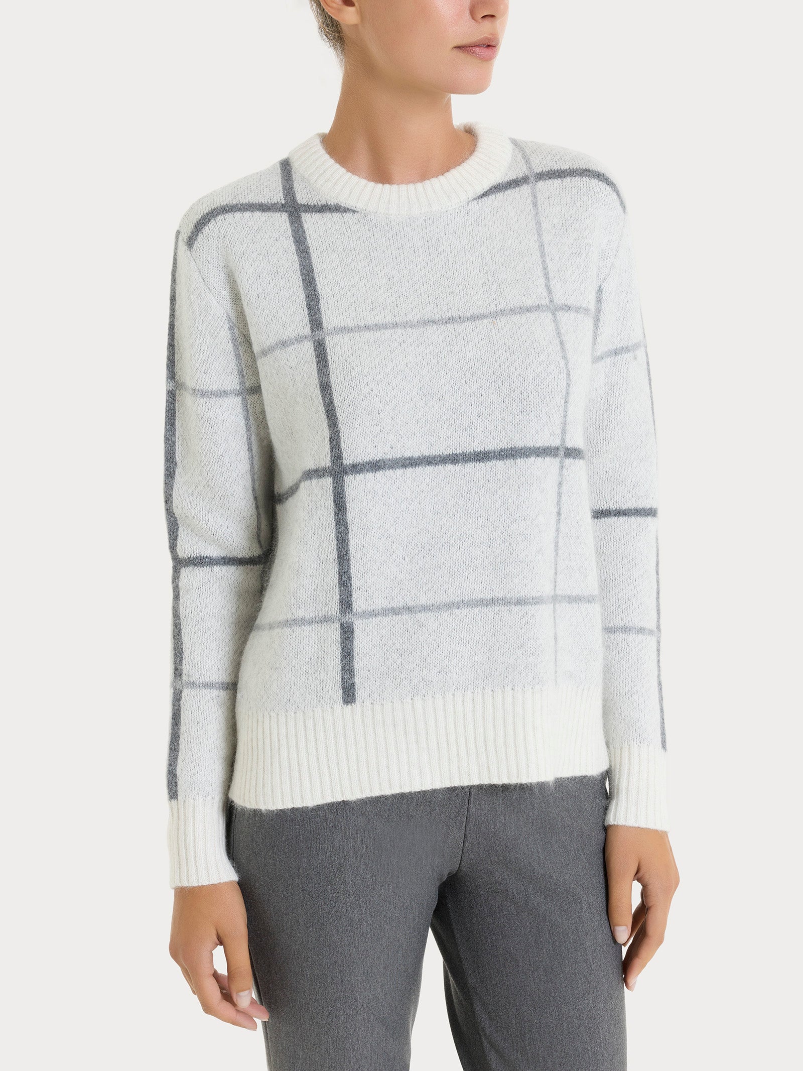 Maglia girocollo con check pattern in Natural Soft - Fant. Ferro Mel.