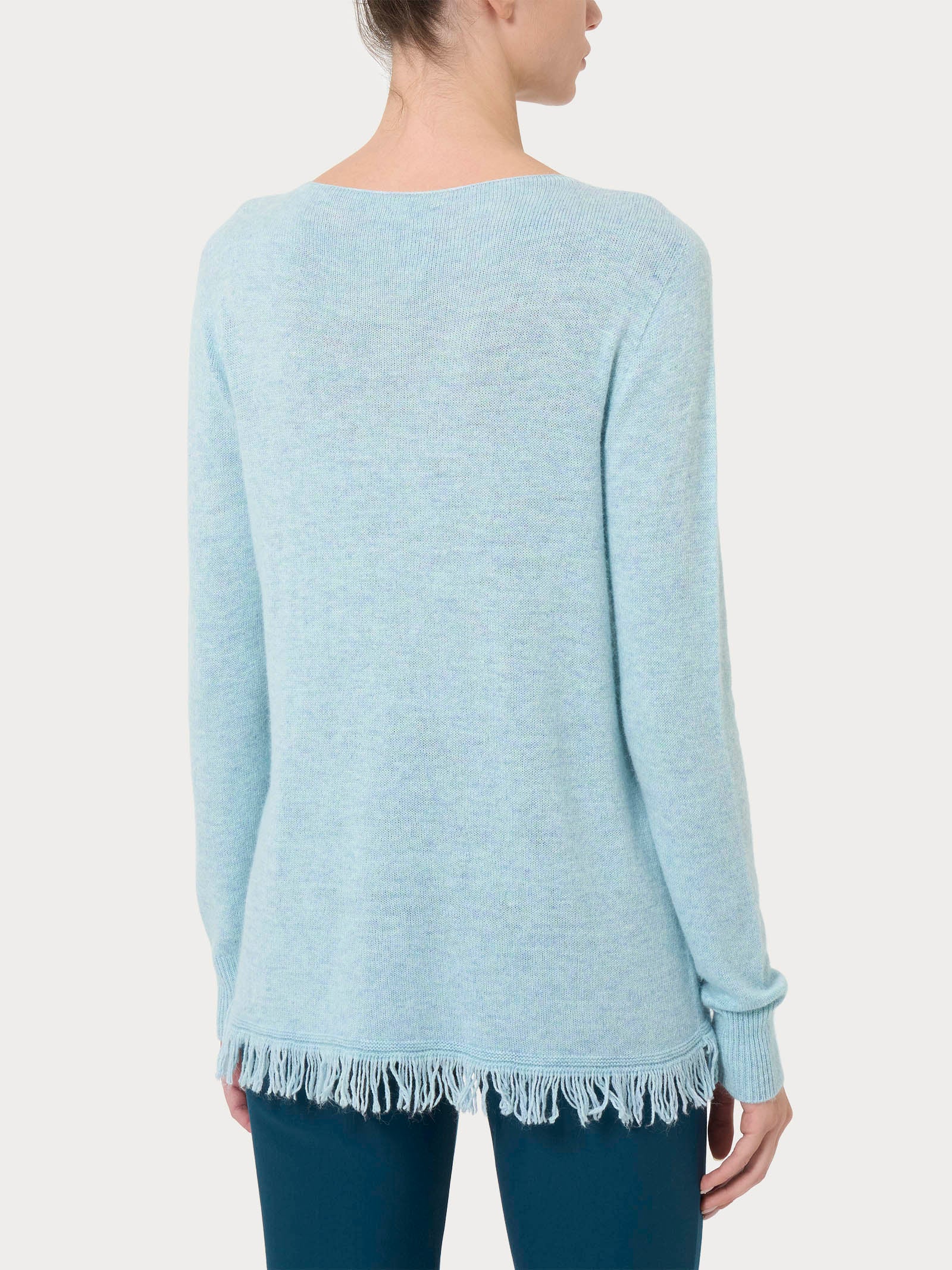 Maglia girocollo con frange in misto angora - Nile Blue Mel. - Image 2