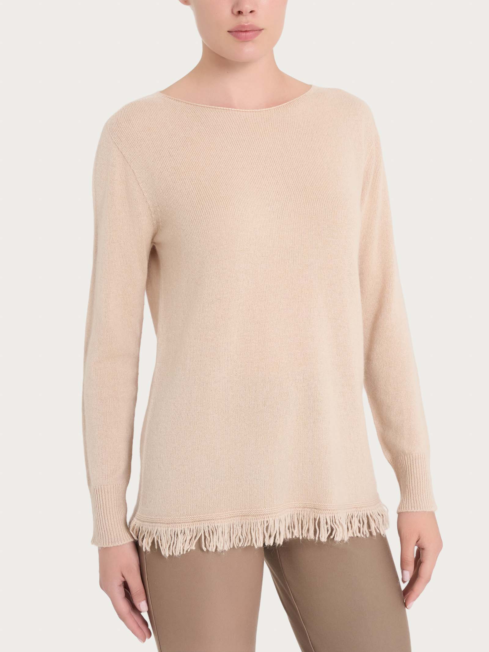 Maglia girocollo con frange in misto angora - Moonlight