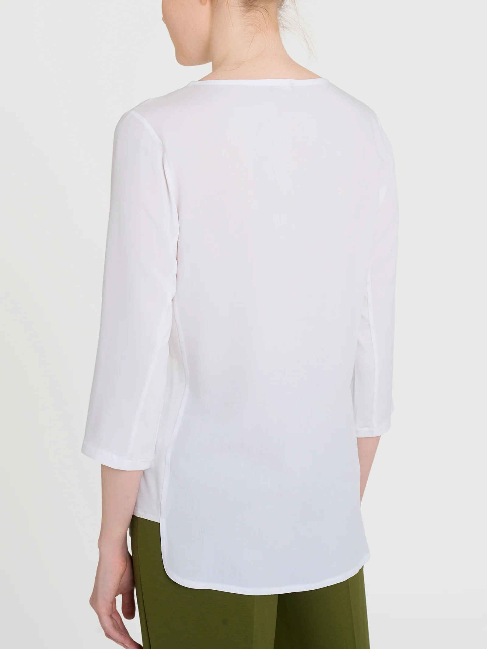 Maglia girocollo con inserto laterale in Misto Viscosa - Bianco - Image 2